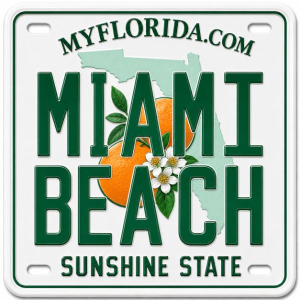 Miami Beach Souvenir - Florida License Plate Magnet - Image 1