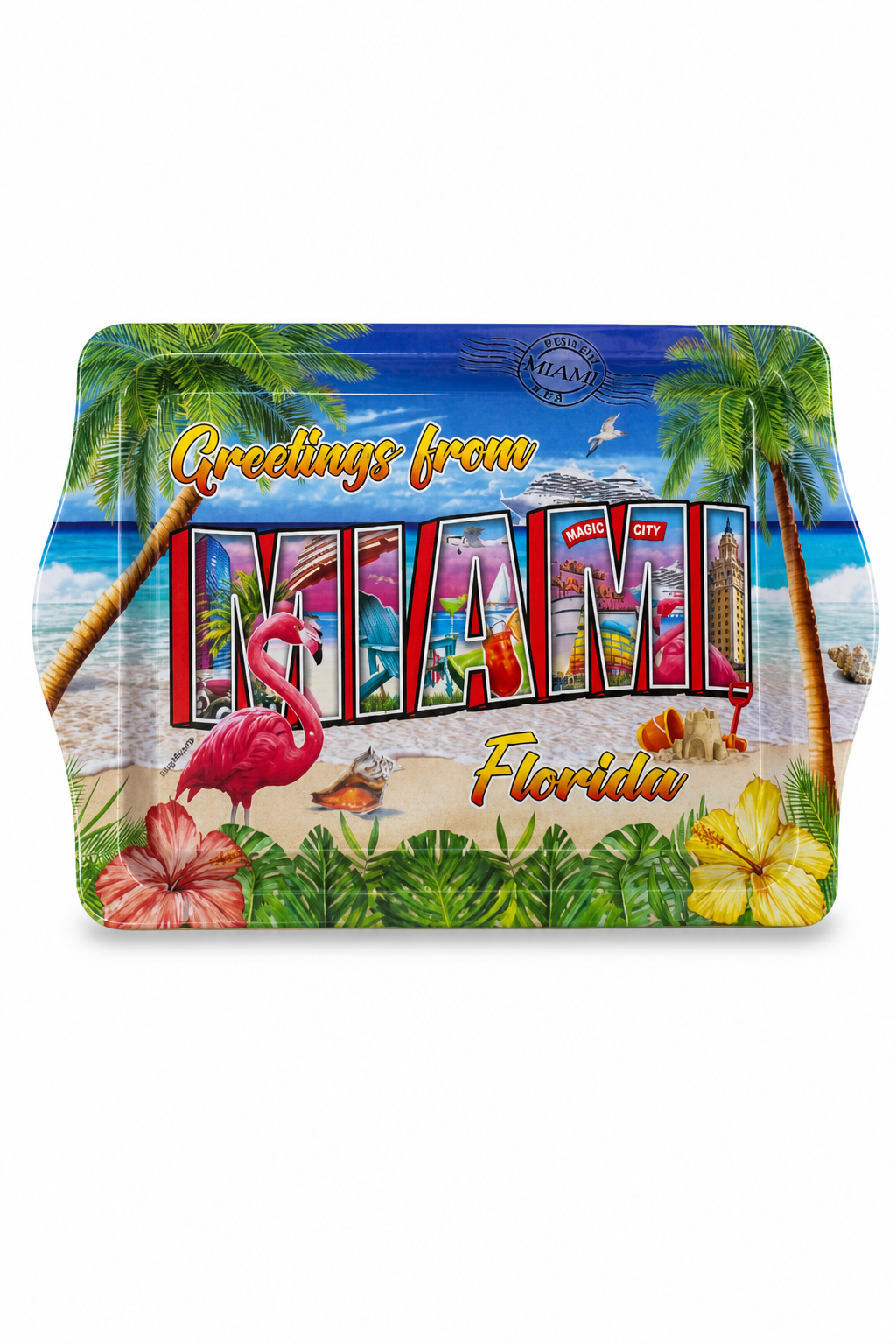 Colorful Miami Beach Souvenir Serving Tray with Tropical Design - 8 × 5 inches - Image 1
