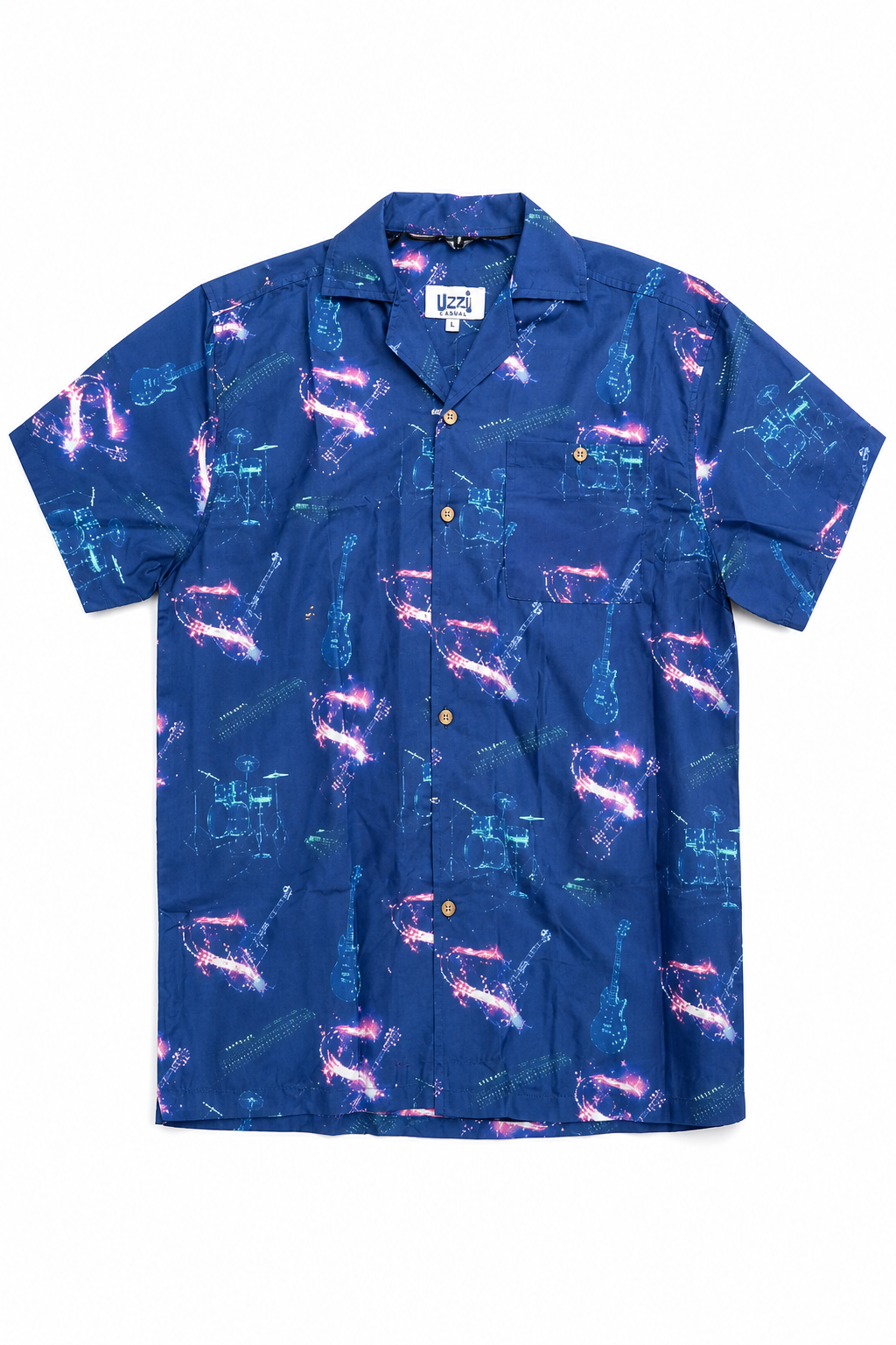 Uzzi Casual Blue Music-Themed Short Sleeve Shirt for Tourists - Image 1