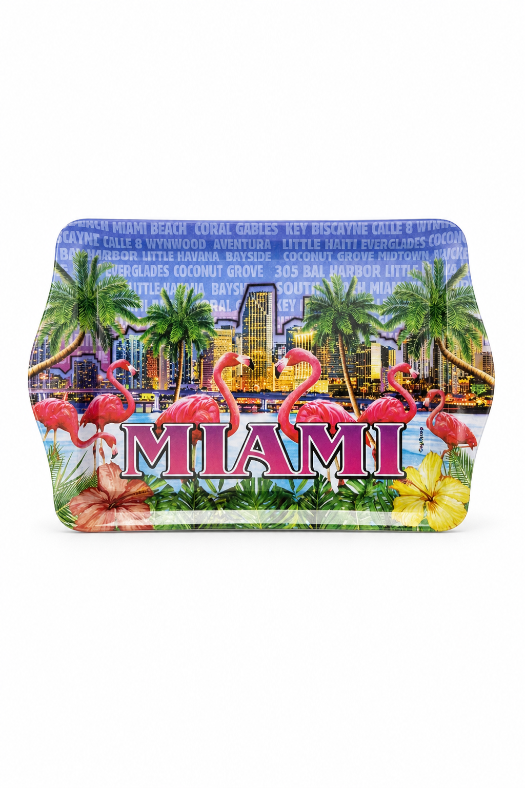 Miami Beach Souvenir Serving Tray with Flamingo & Cityscape Design - 8 × 5 inches - Image 1