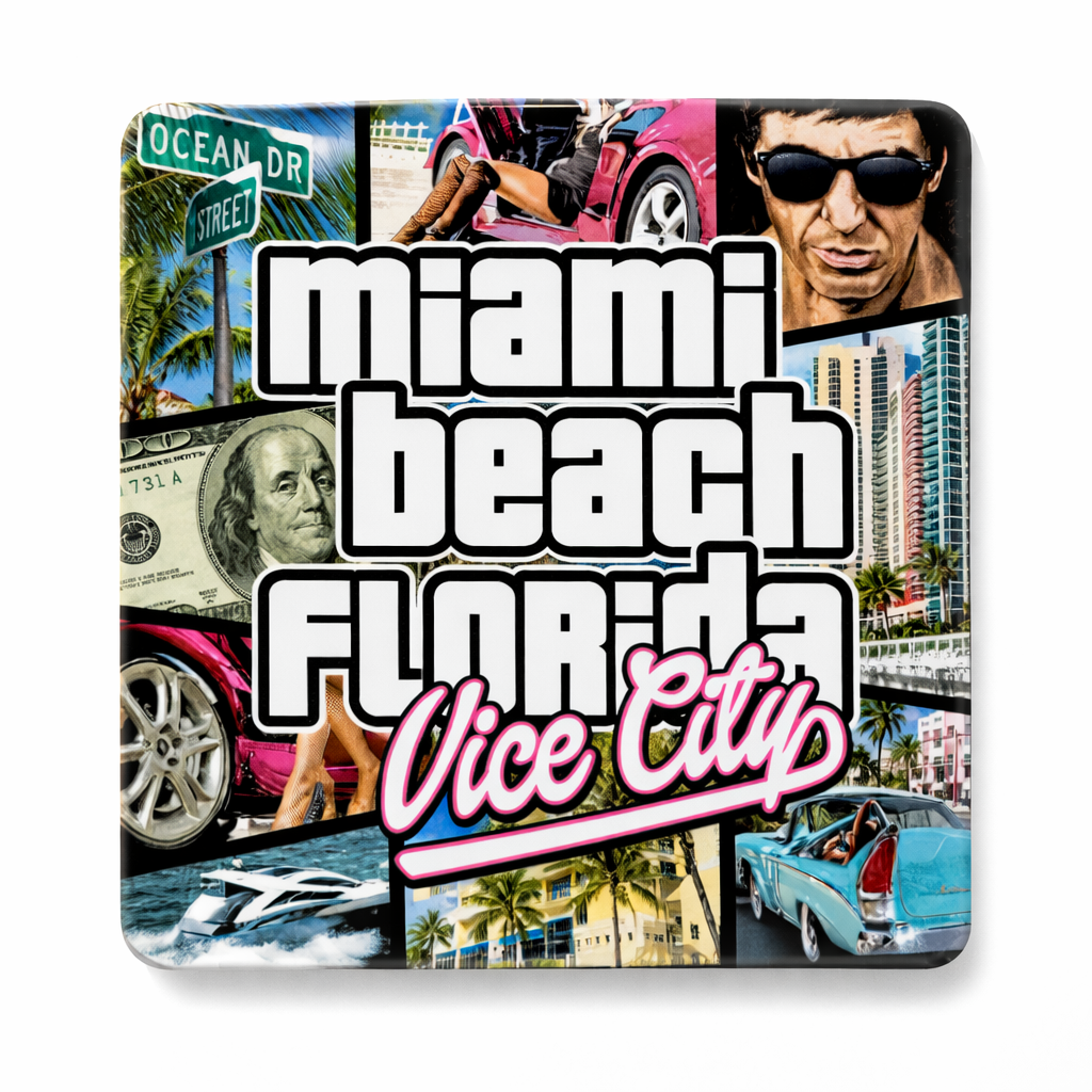 Miami Beach Vice City Souvenir Magnet - Vibrant Design - Image 1