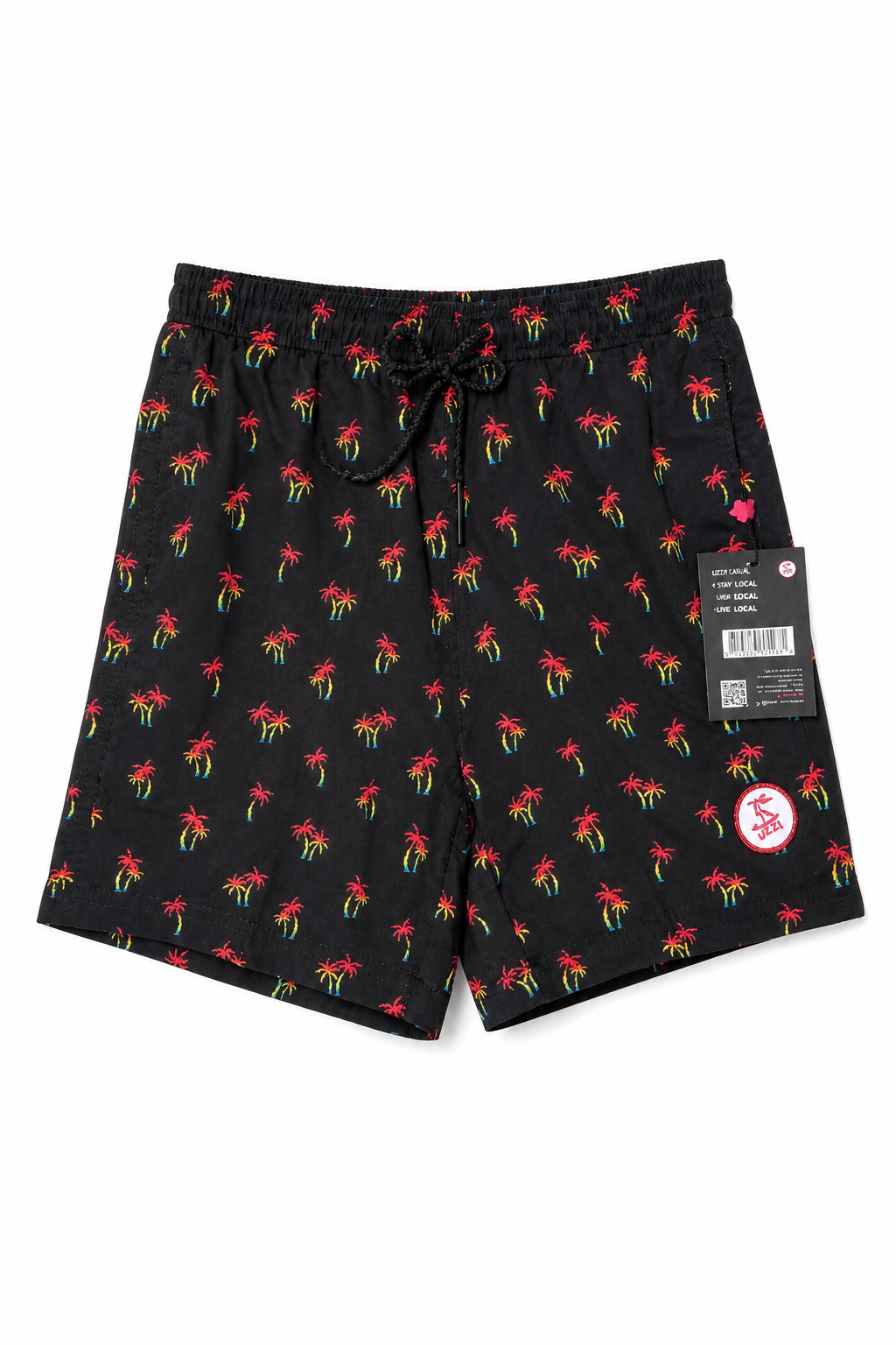 Uzzi Casual Black Shorts with Colorful Palm Tree Print for Tourists - Image 1