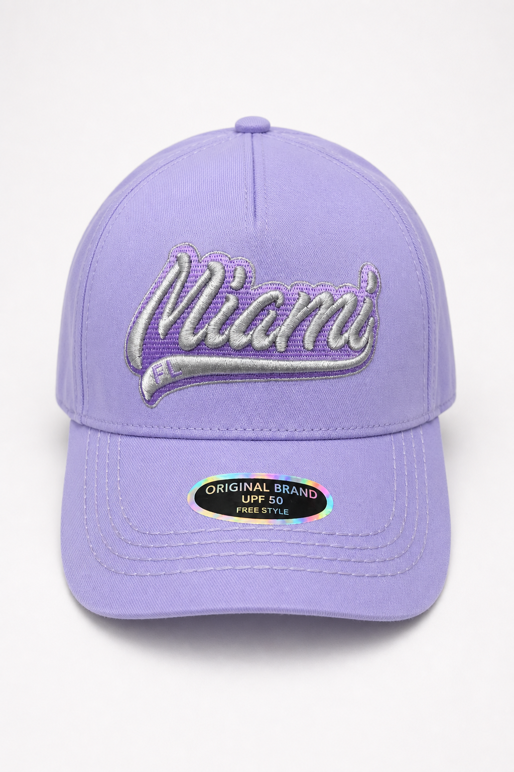 Miami Embroidered Lavender Baseball Cap with UPF 50 Protection - Image 1