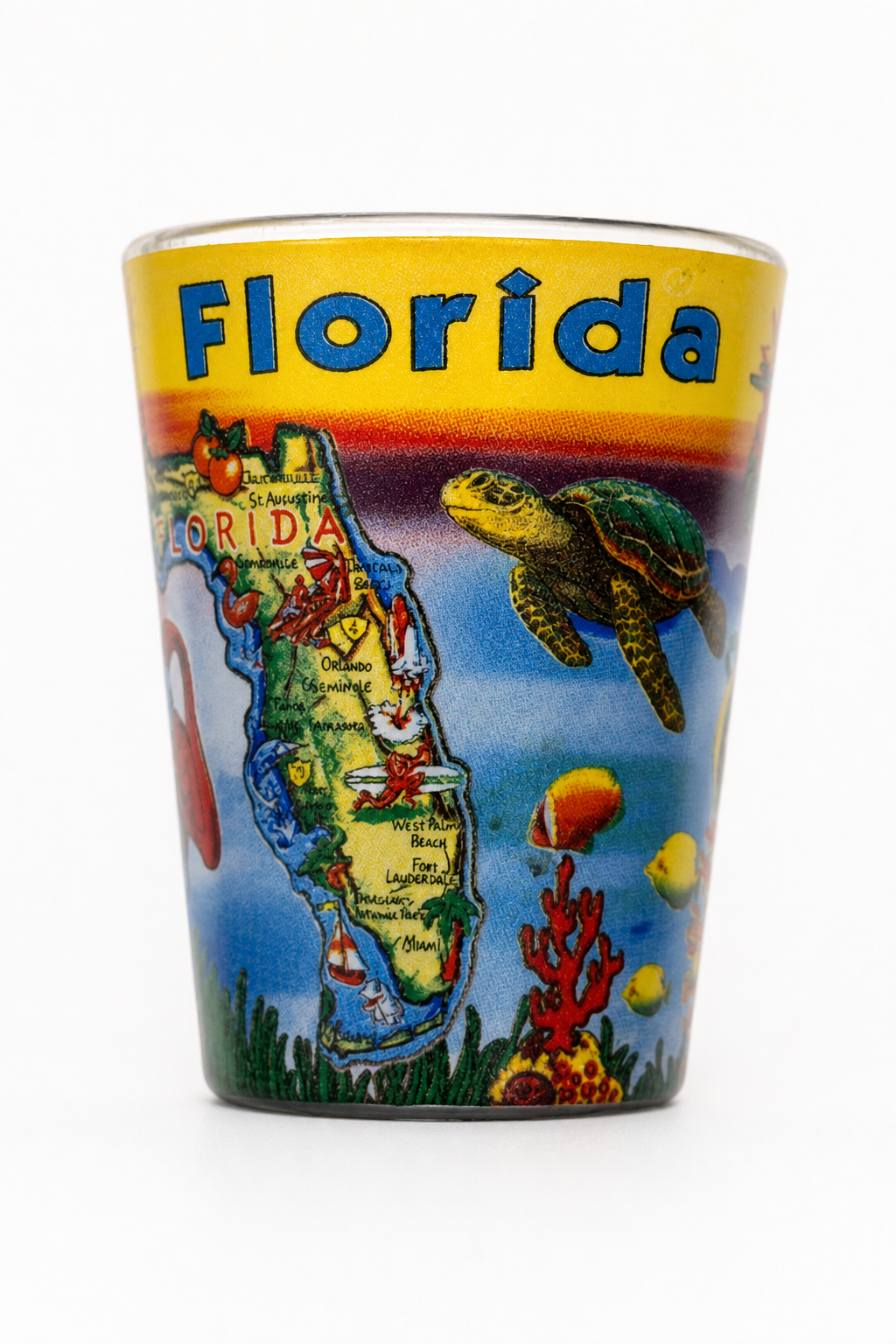 Colorful Florida Souvenir Shot Glass with Sea Turtle Design - Image 1