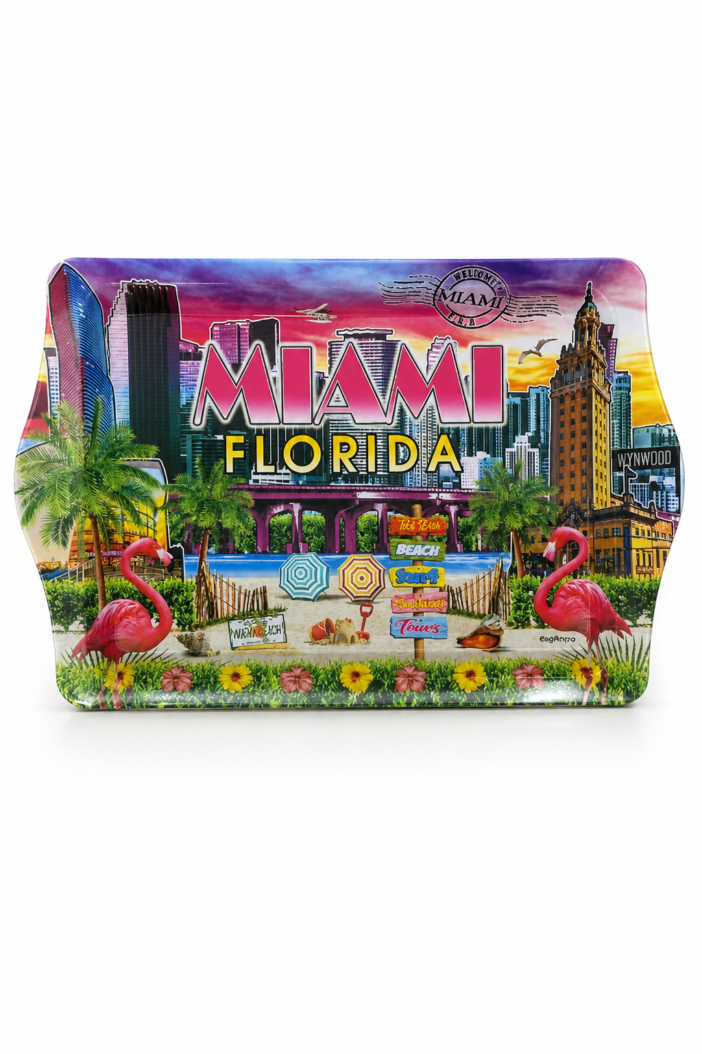Colorful Miami Florida Souvenir Serving Tray with Iconic Landmarks - 8 × 5 inches - Image 1