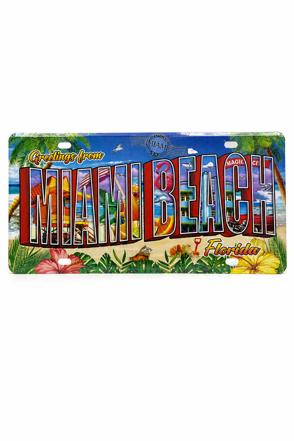 Colorful Miami Beach Souvenir License Plate with Tropical Design - 12 × 6 inches - Image 1