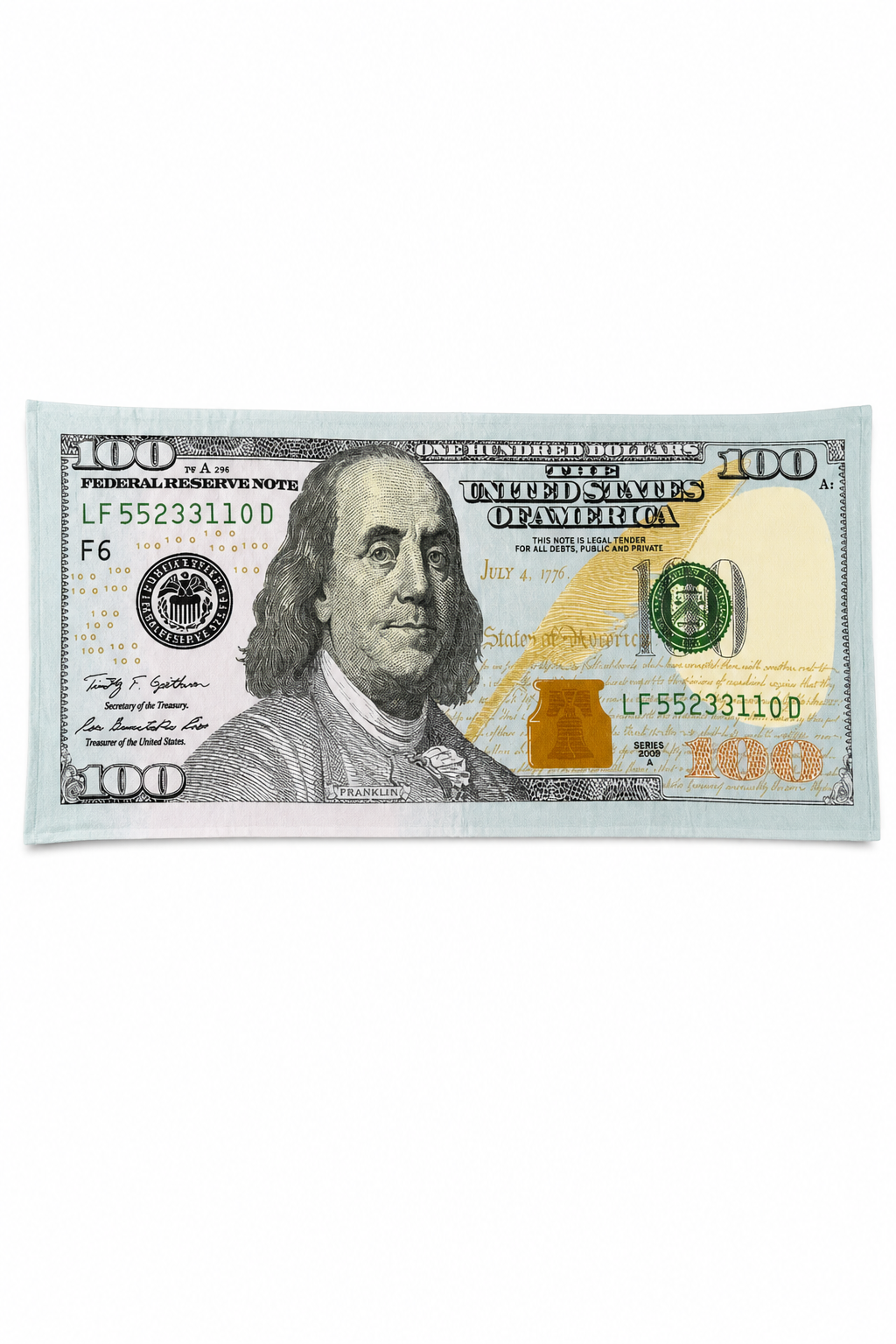 Miami Beach Souvenir Beach Towel with $100 Bill Design - 30 × 60 inches - Image 1