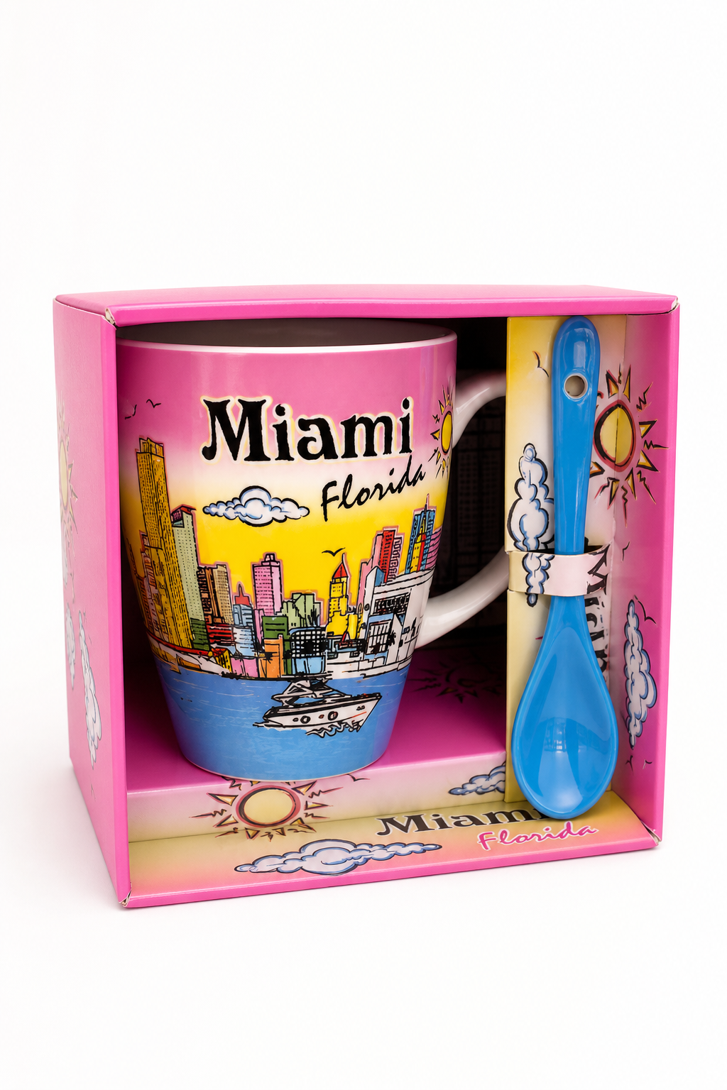 Miami Beach Souvenir Ceramic Mug with Spoon - Colorful Tourist Gift - Image 1