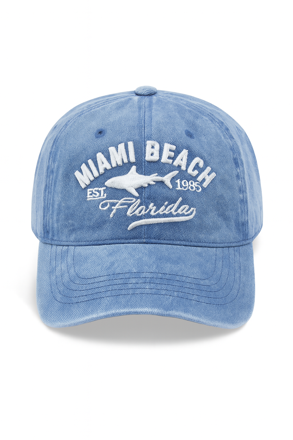 Miami Beach Denim Cap - Stylish Embroidery - Image 1