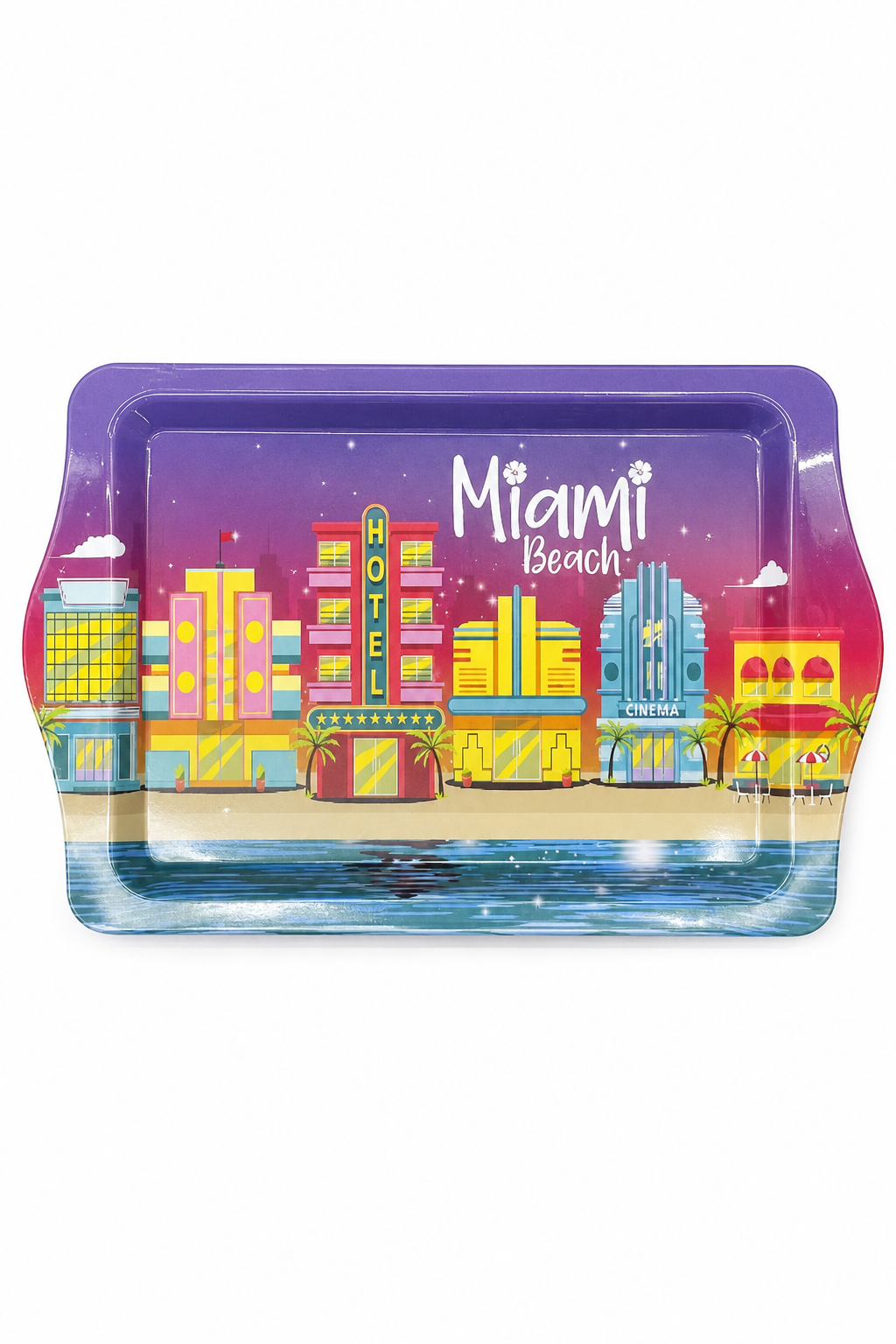 Colorful Miami Beach Souvenir Serving Tray with Iconic Skyline Design - 8 × 5 inches - Image 1