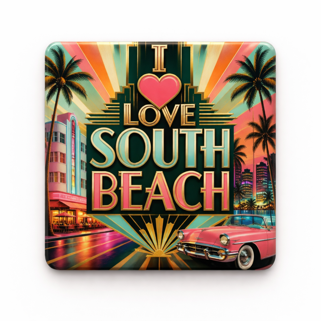 I Love South Beach Retro Style - Miami Souvenir Magnet - Image 1