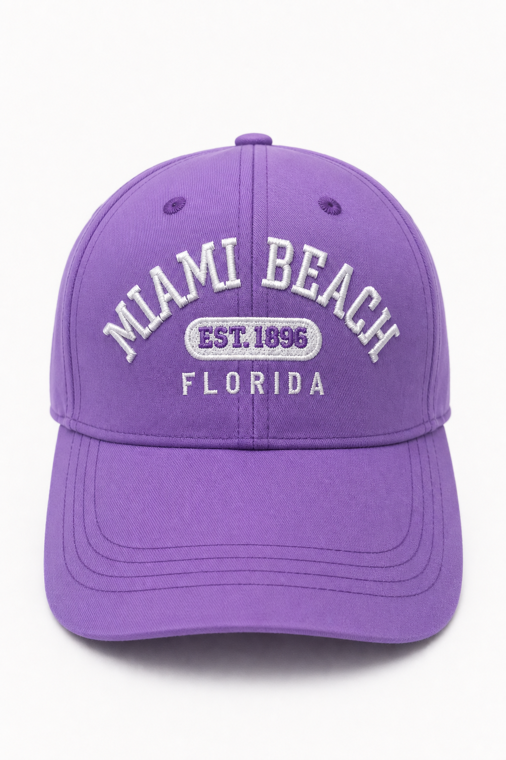 Miami Beach Purple Embroidered Souvenir Cap for Tourists - Image 1