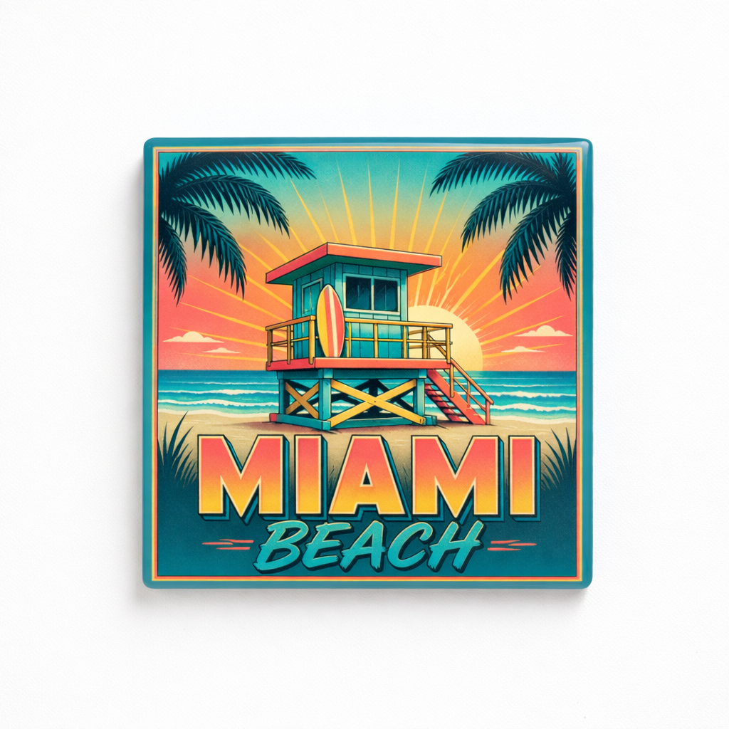 Miami Beach Souvenir Magnet - Vintage Lifeguard Tower Design - Image 1