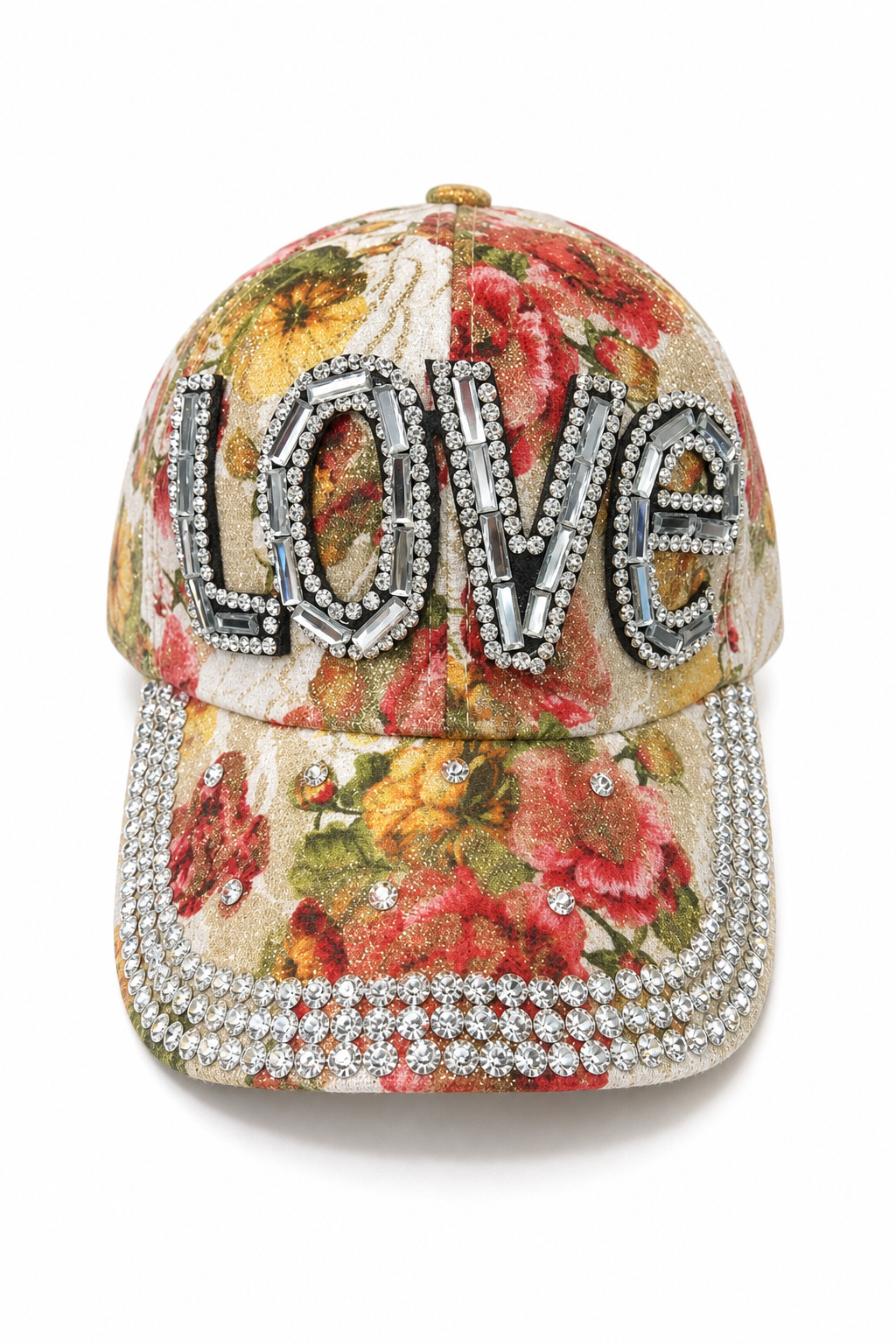 Floral Rhinestone Embellished 'LOVE' Baseball Cap - Stylish Souvenir Hat - Image 1