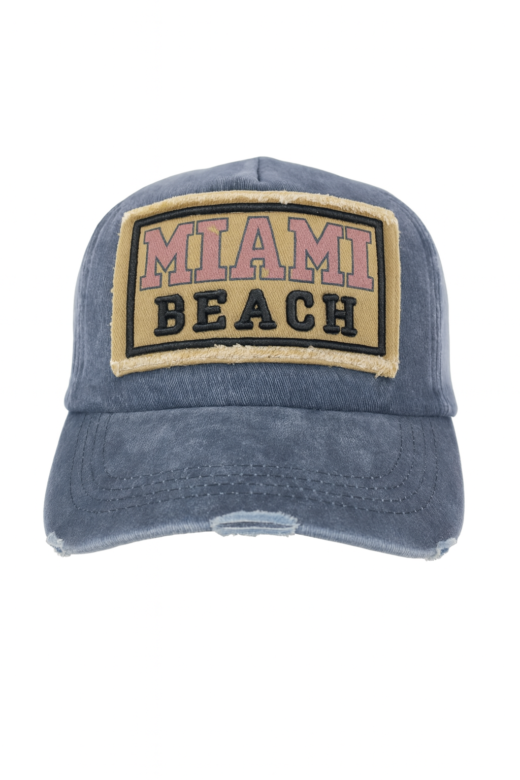 Vintage Miami Beach Distressed Denim Cap - Trendy Summer Accessory - Image 1