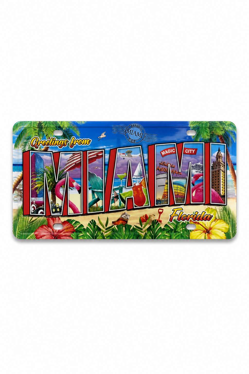 Colorful Miami Florida Souvenir Decorative License Plate - 12 inch x 6 inch - 12 × 6 inches - Image 1
