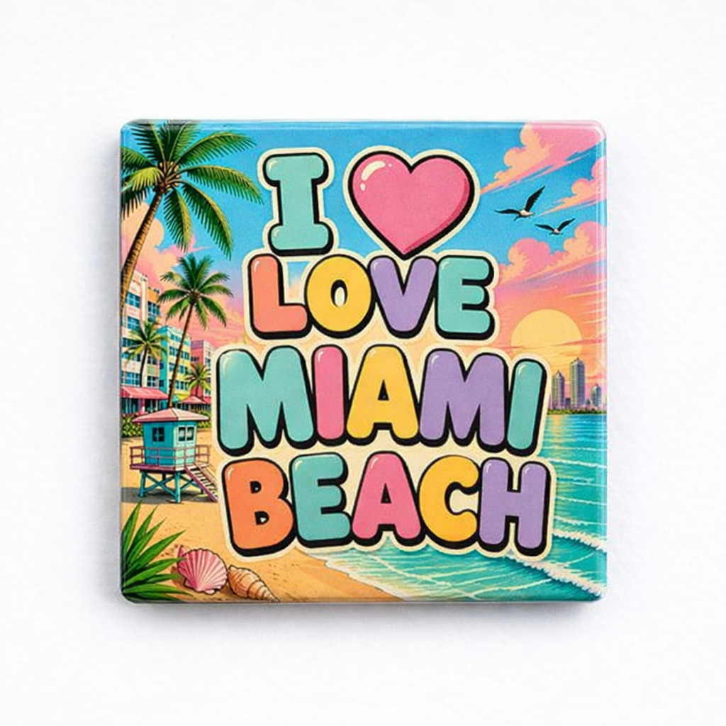 Miami Beach Souvenir Magnet - Colorful Design, Durable - Image 1