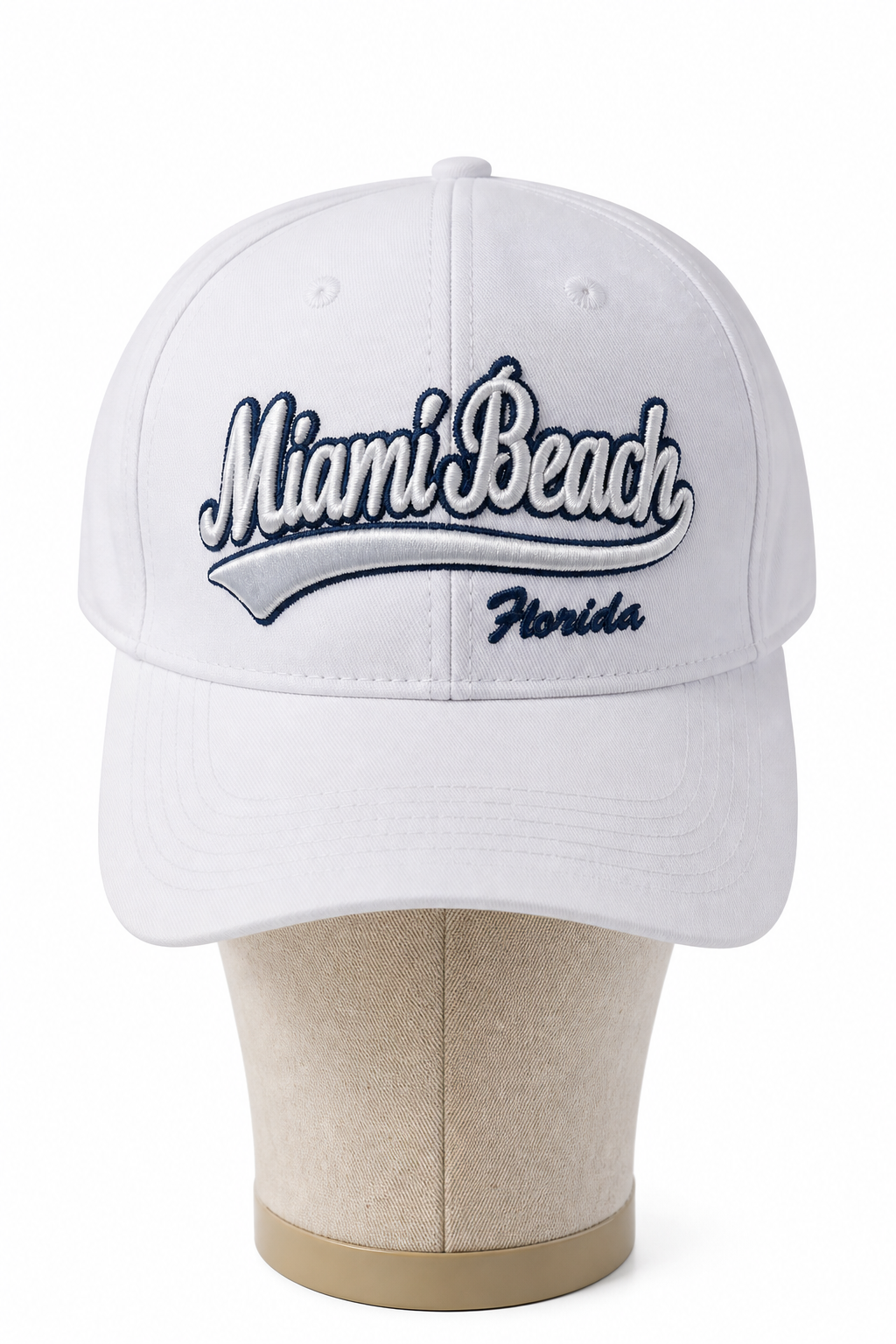 Classic White Miami Beach Embroidered Souvenir Cap - Image 1