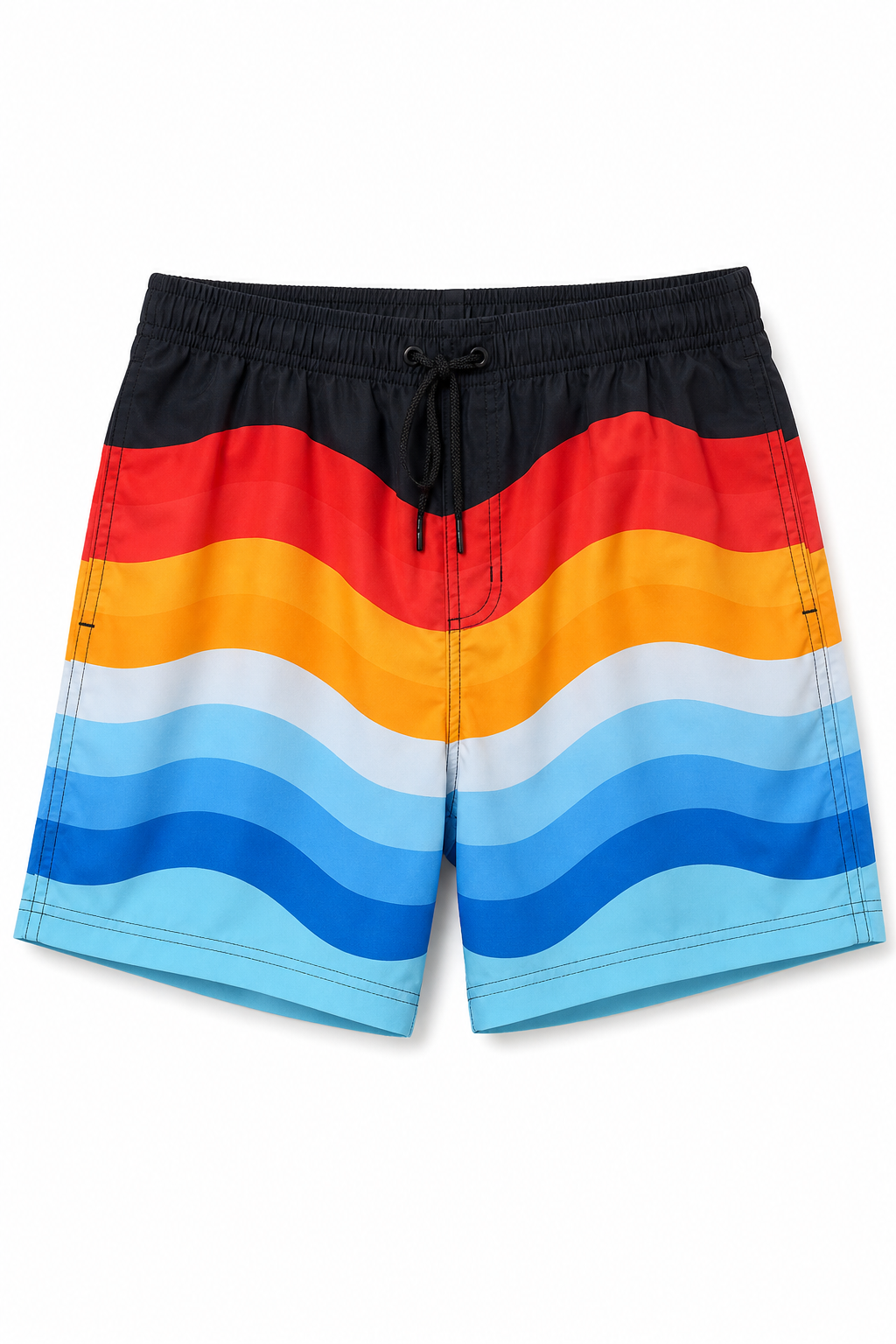Uzzi Colorful Wave Pattern Men's Beach Shorts with Drawstring Waist - Image 1