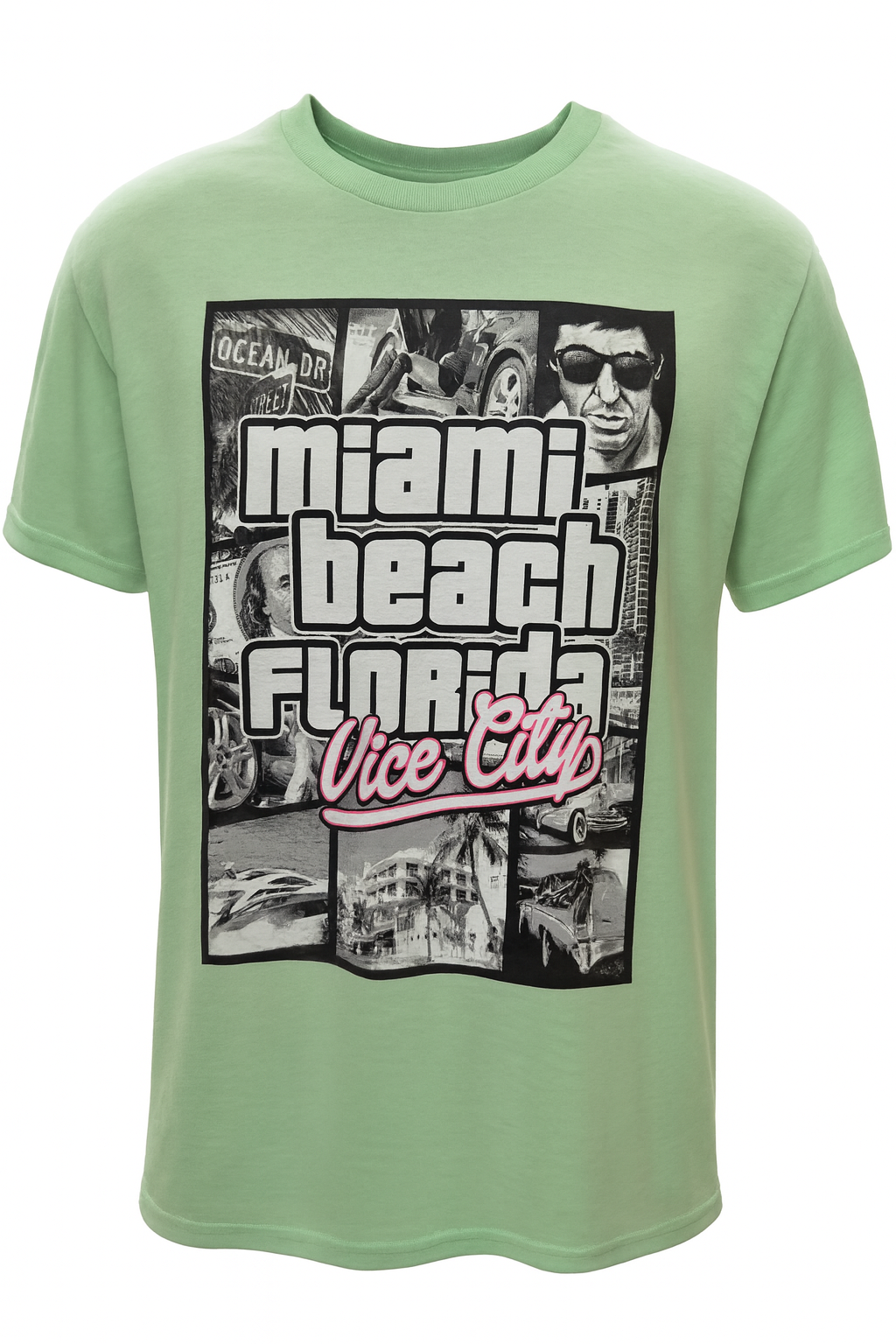 Miami Beach Florida Vice City Graphic T-Shirt - Retro Style - Image 1