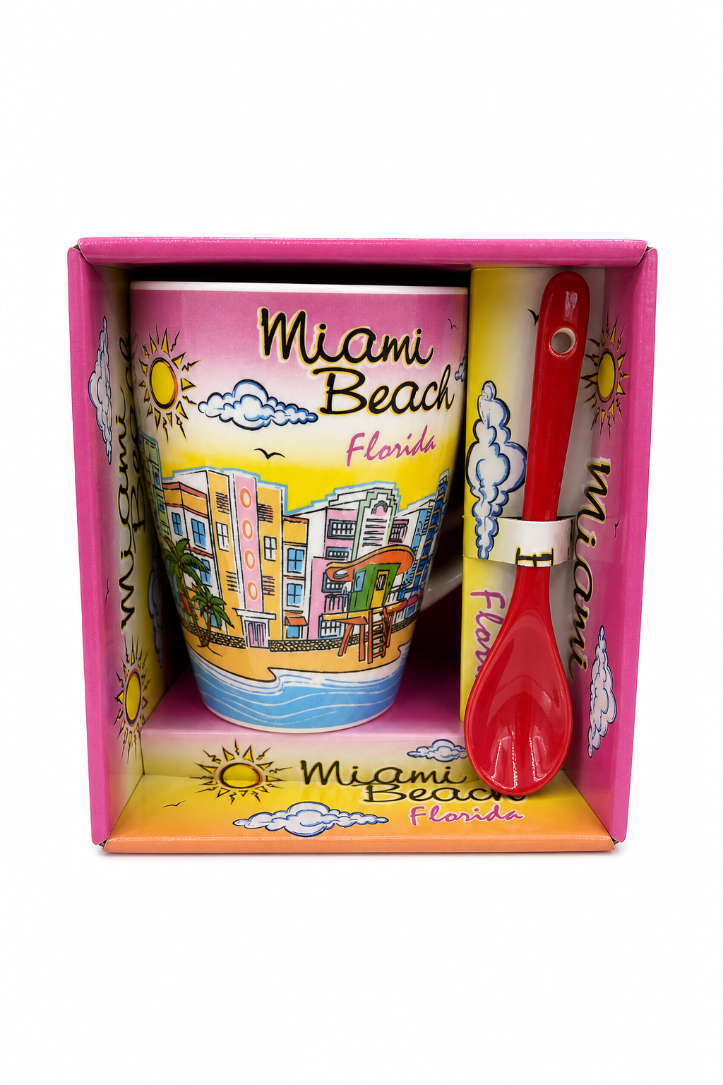 Colorful Miami Beach Florida Souvenir Mug with Matching Spoon - Image 1
