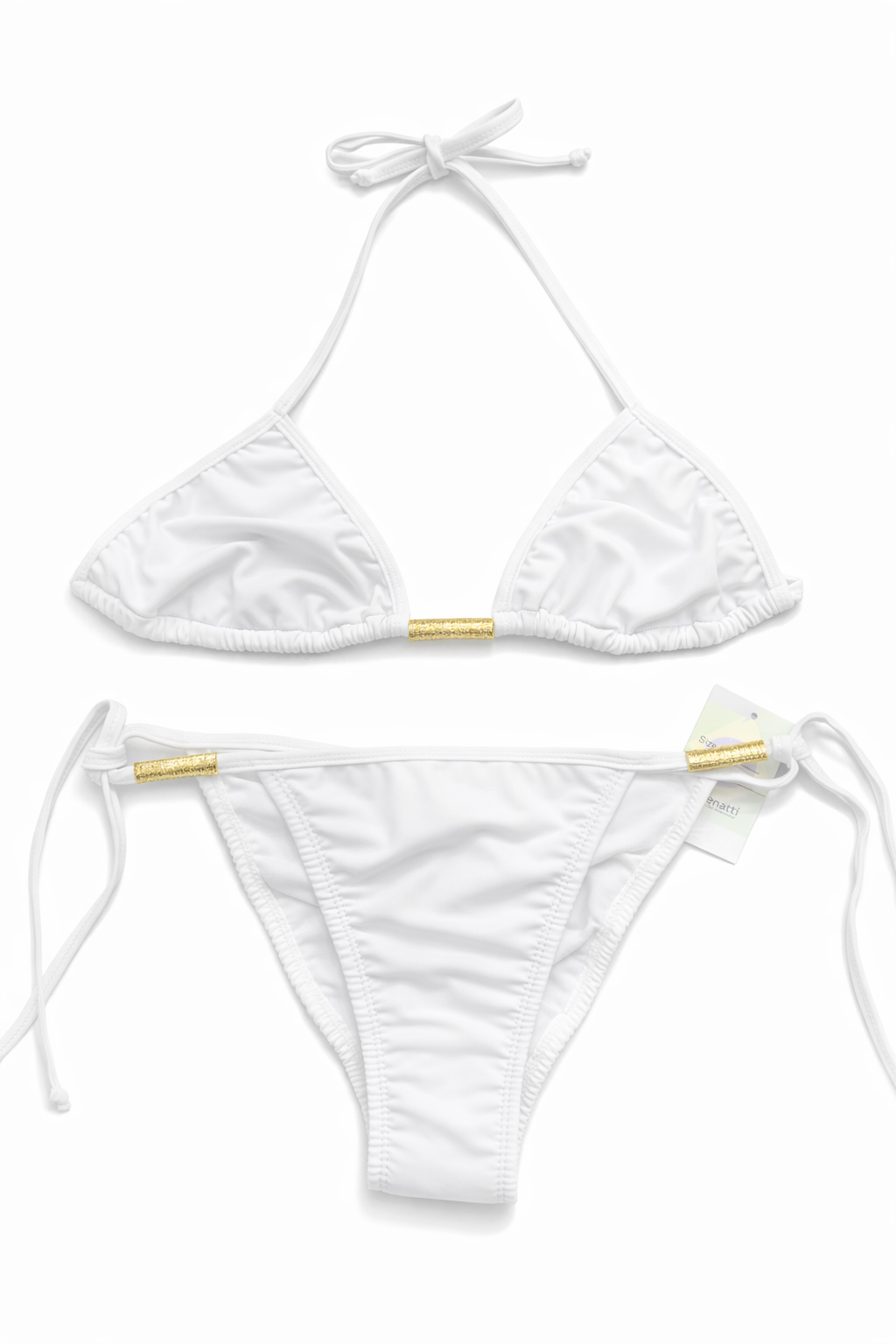 Sleek White Classic Bikini - Gold Accents - Image 1