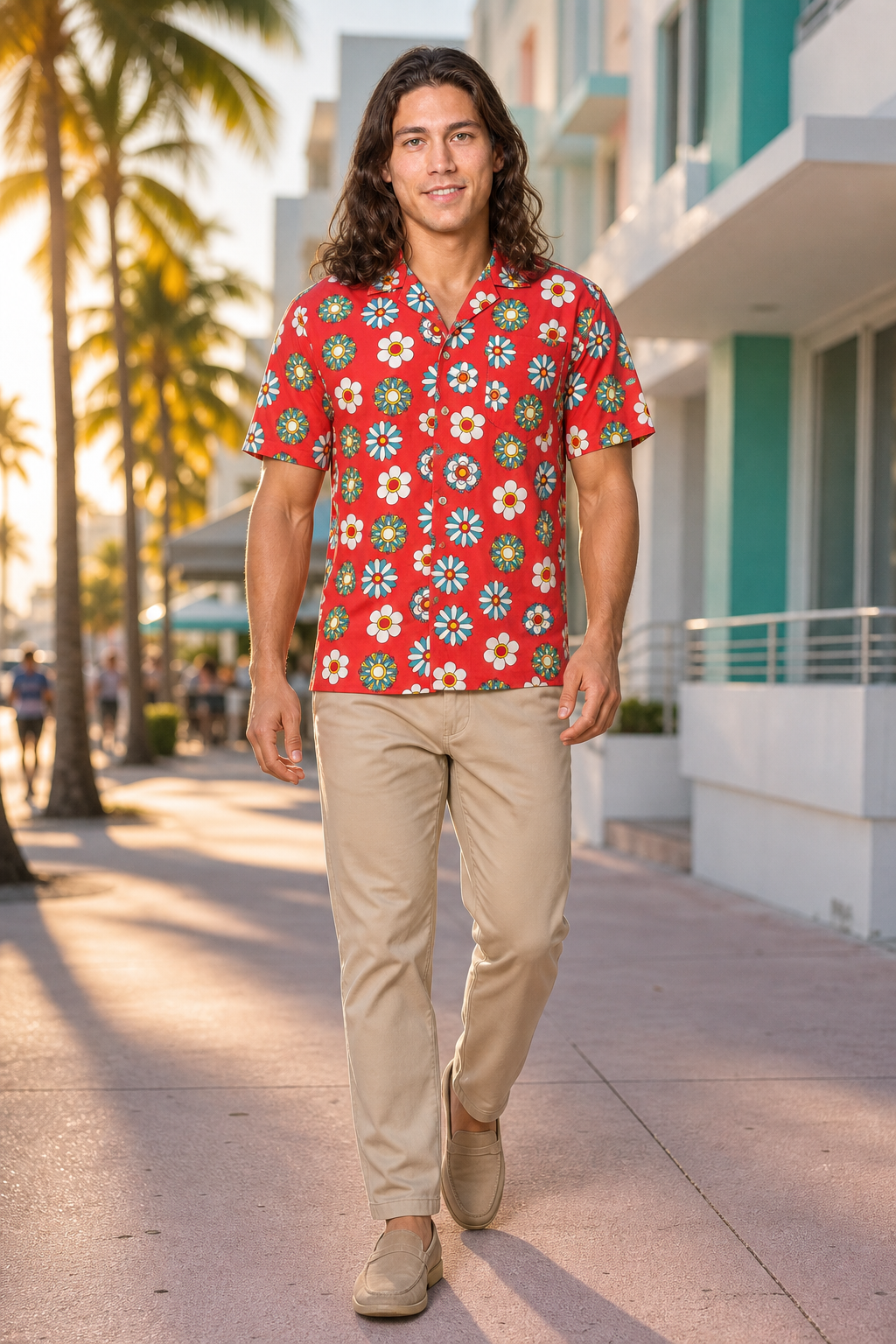 Uzzi Vibrant Red Floral Casual Shirt for Miami Tourists - Image 3