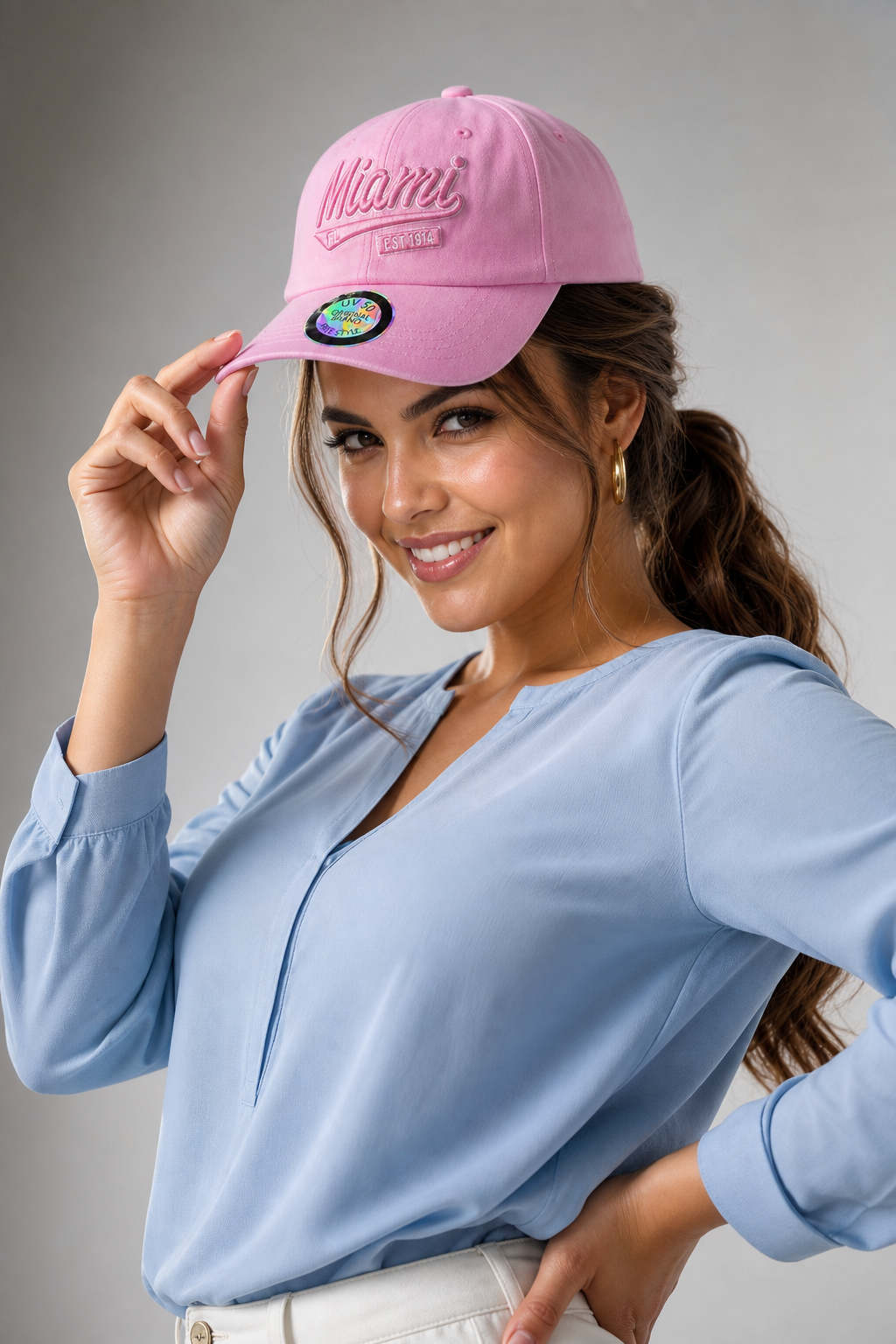Pink Miami Embroidered Baseball Cap with UV Protection - Image 3