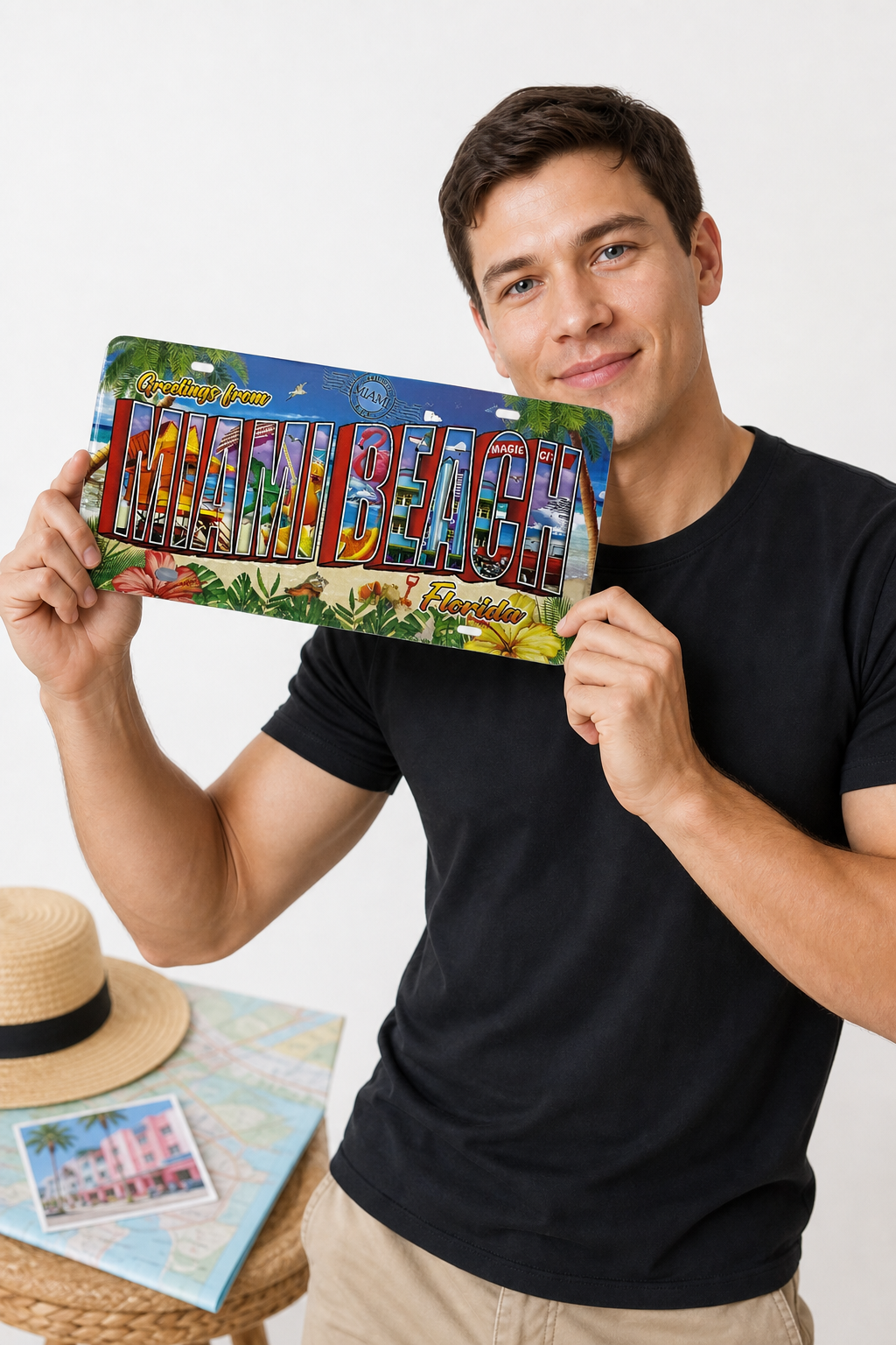 Colorful Miami Beach Souvenir License Plate with Tropical Design - 12 × 6 inches - Image 2