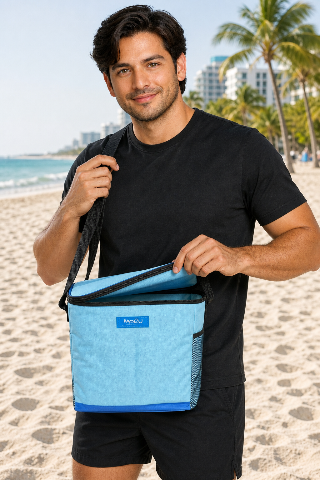 Moru 24 Can Cooler Bag – Lightweight & Portable Soft Cooler for Outdoors - Light Blue - Image 3