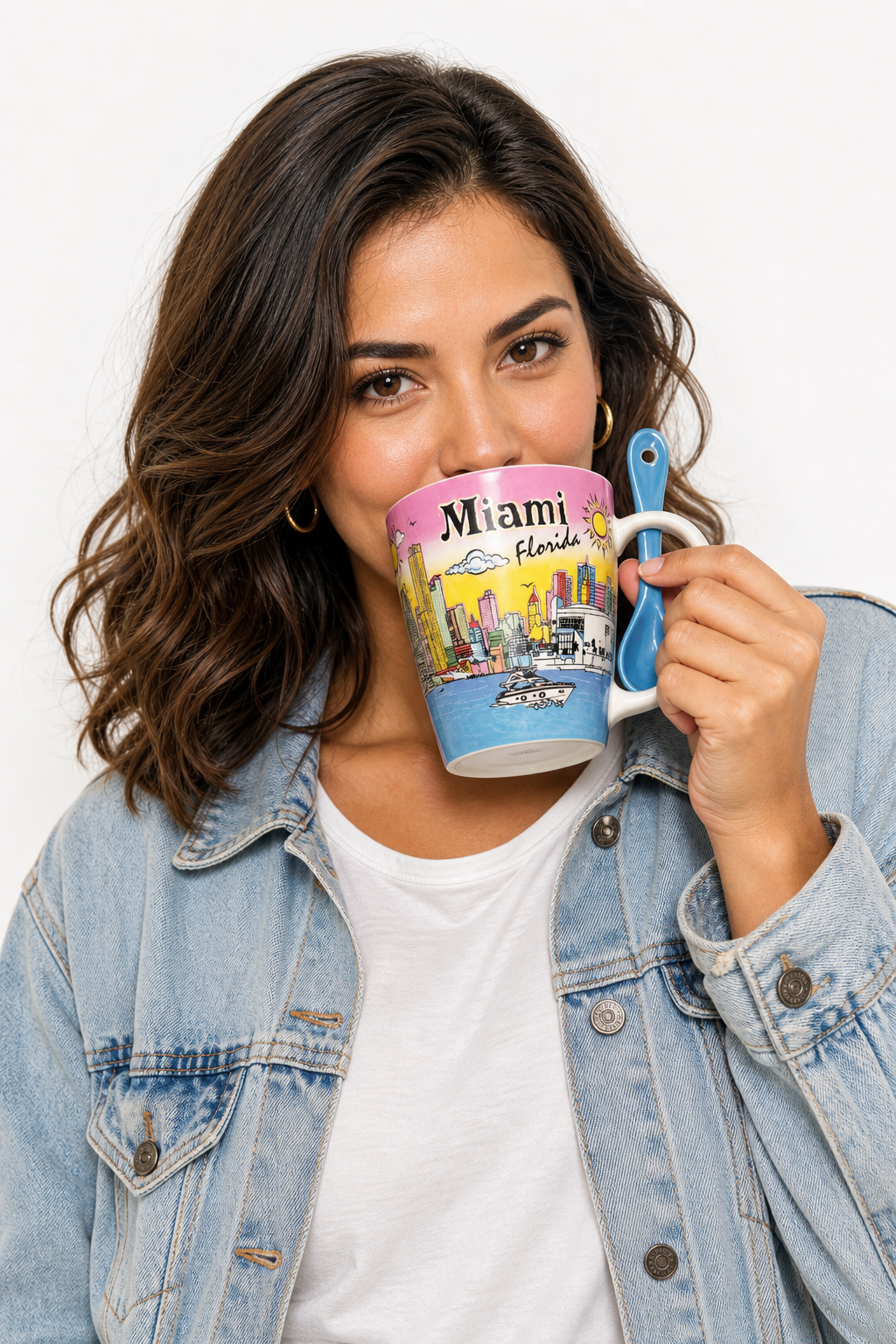 Miami Beach Souvenir Ceramic Mug with Spoon - Colorful Tourist Gift - Image 3