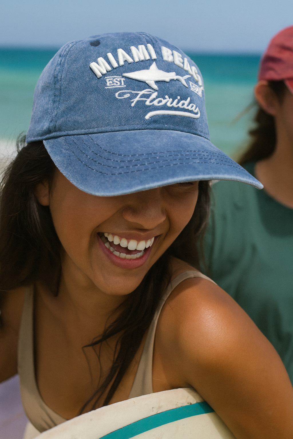 Miami Beach Denim Cap - Stylish Embroidery - Image 2