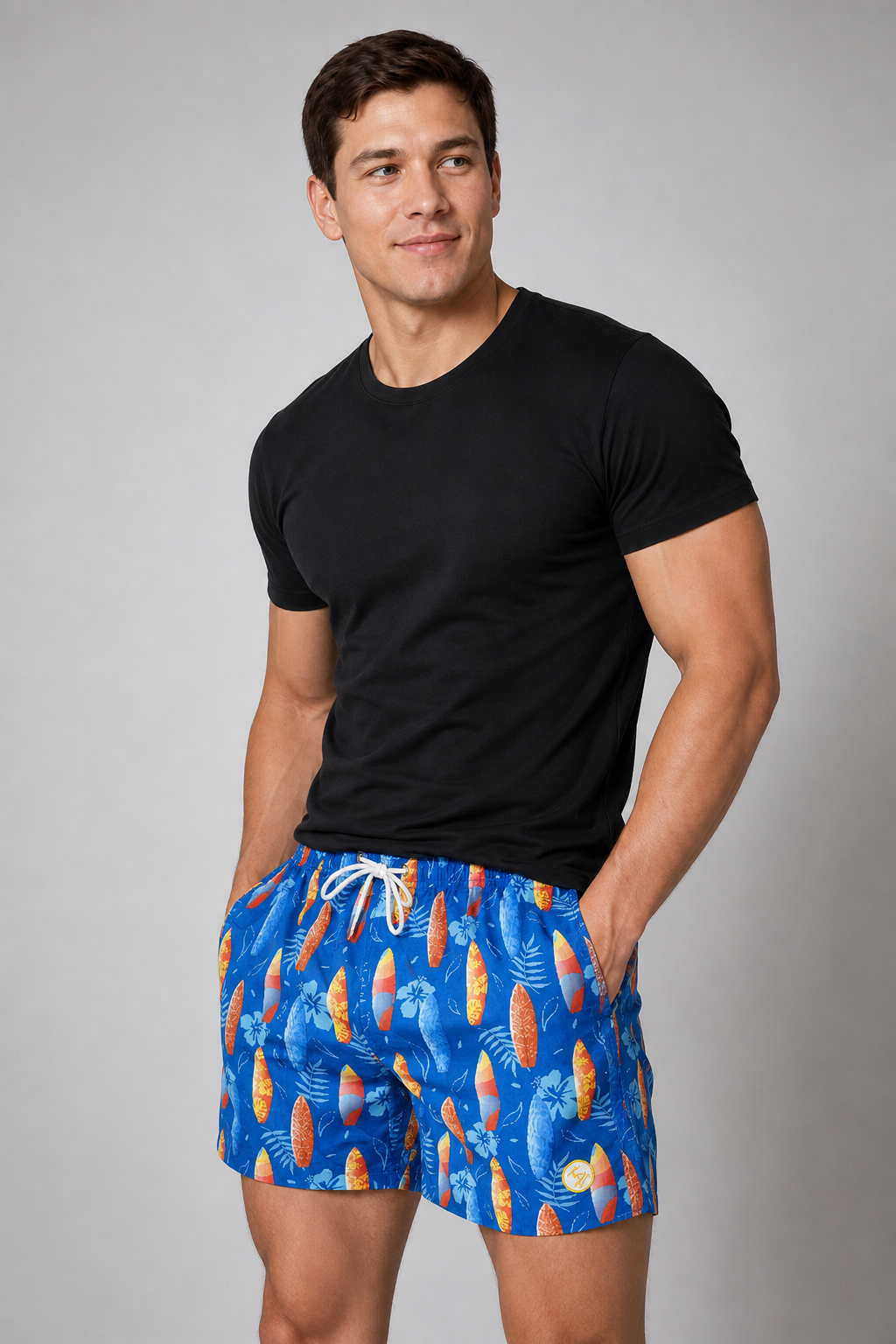 Uzzi Blue Surfboard Print Casual Beach Shorts for Tourists - Image 2