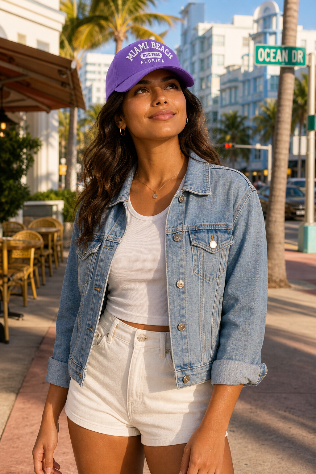 Miami Beach Purple Embroidered Souvenir Cap for Tourists - Image 2