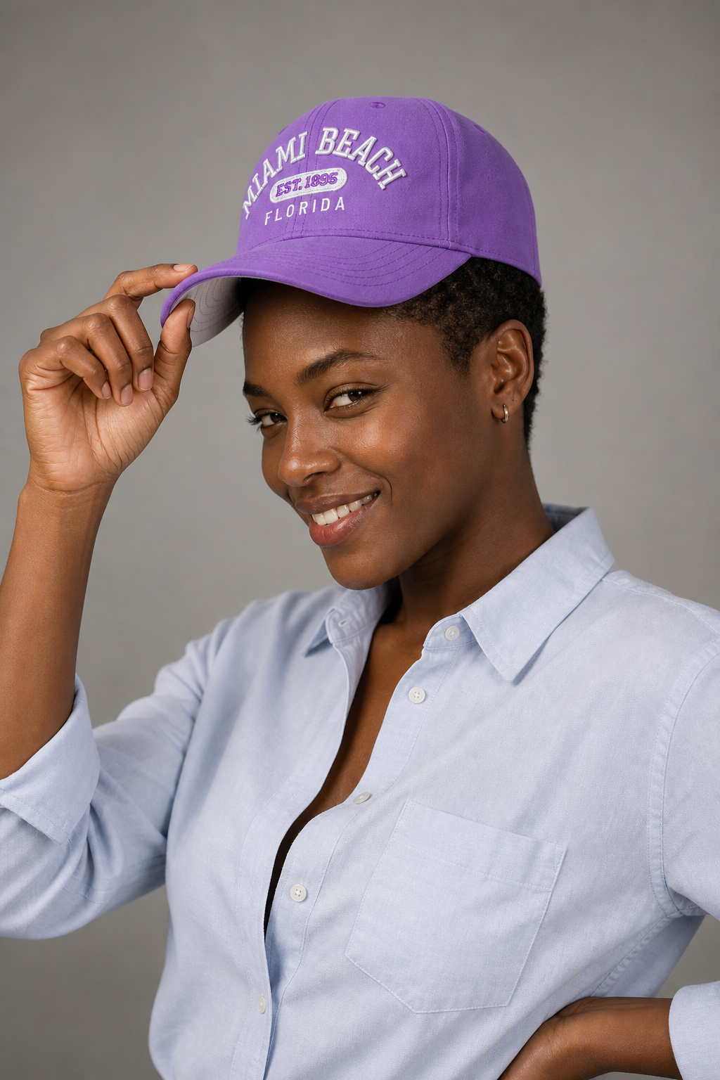 Miami Beach Purple Embroidered Souvenir Cap for Tourists - Image 3