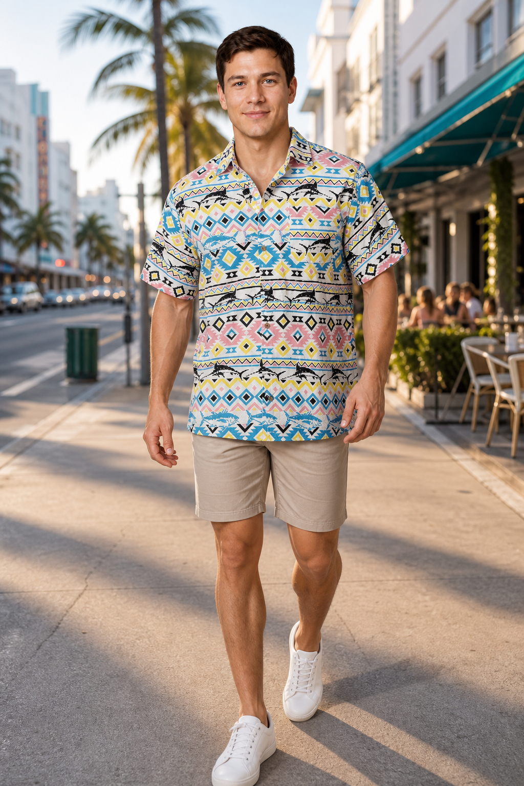 Colorful Geometric Pattern Casual Shirt for Miami Tourists - Image 3