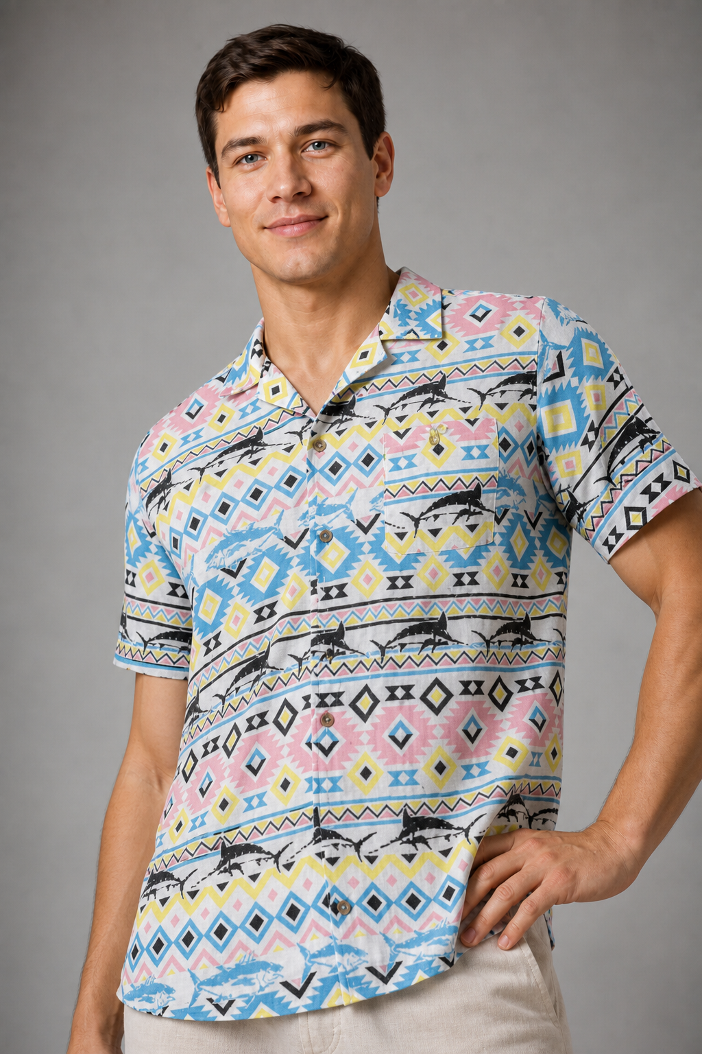 Colorful Geometric Pattern Casual Shirt for Miami Tourists - Image 4
