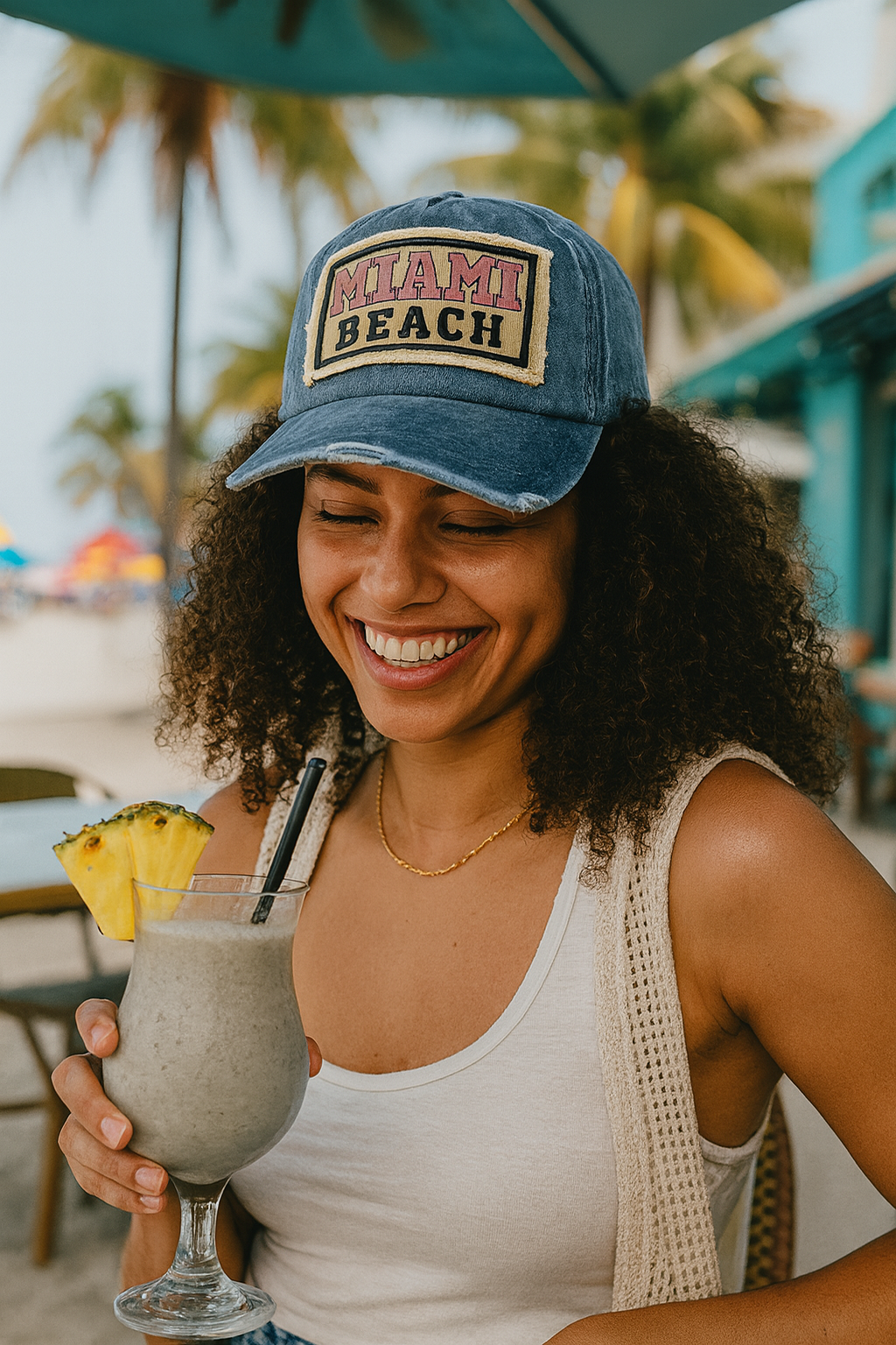 Vintage Miami Beach Distressed Denim Cap - Trendy Summer Accessory - Image 3