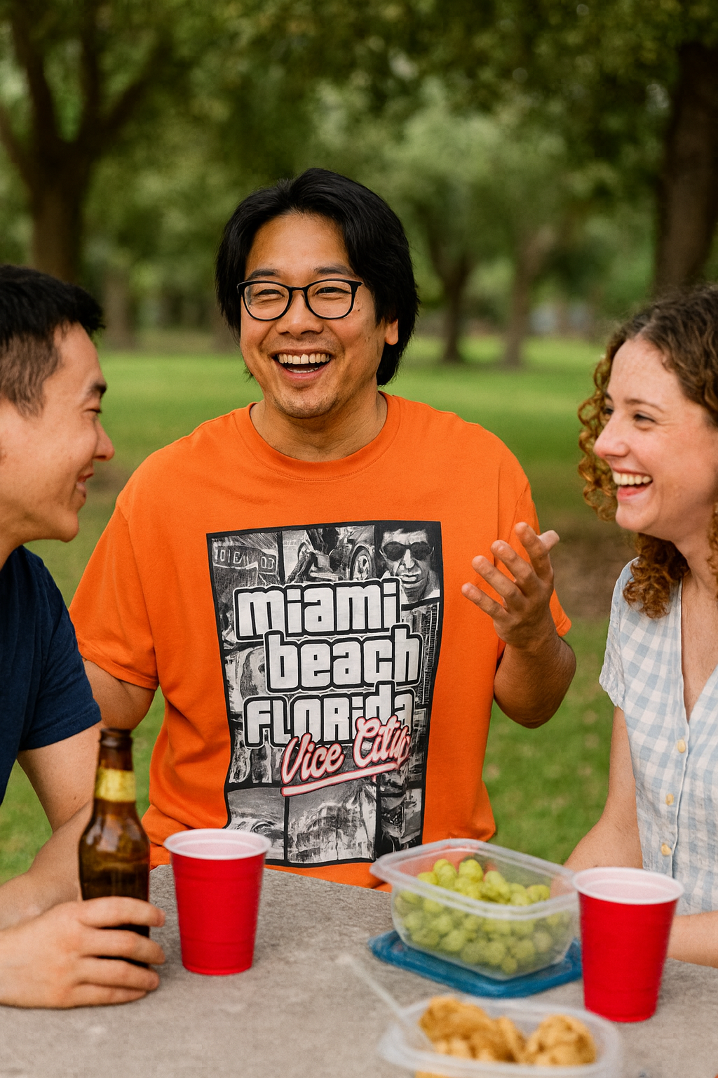 Miami Beach Florida Vice City Graphic T-Shirt - Bold Orange Design - Image 4