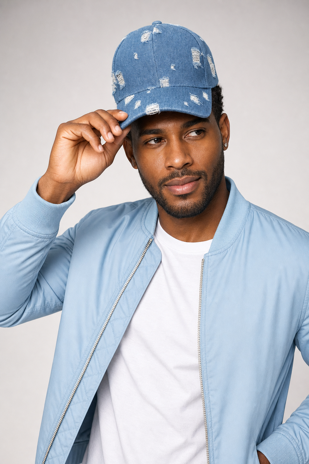 Casual Distressed Blue Denim Baseball Cap for Tourists - Image 3