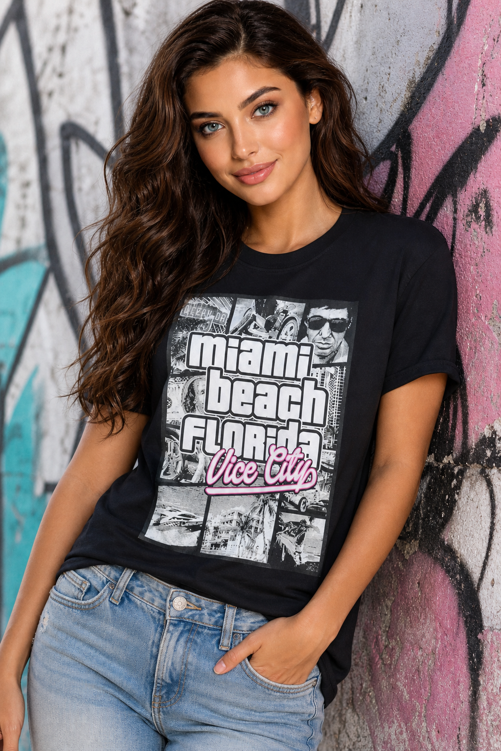 Miami Beach Florida Vice City Graphic T-Shirt - Image 4