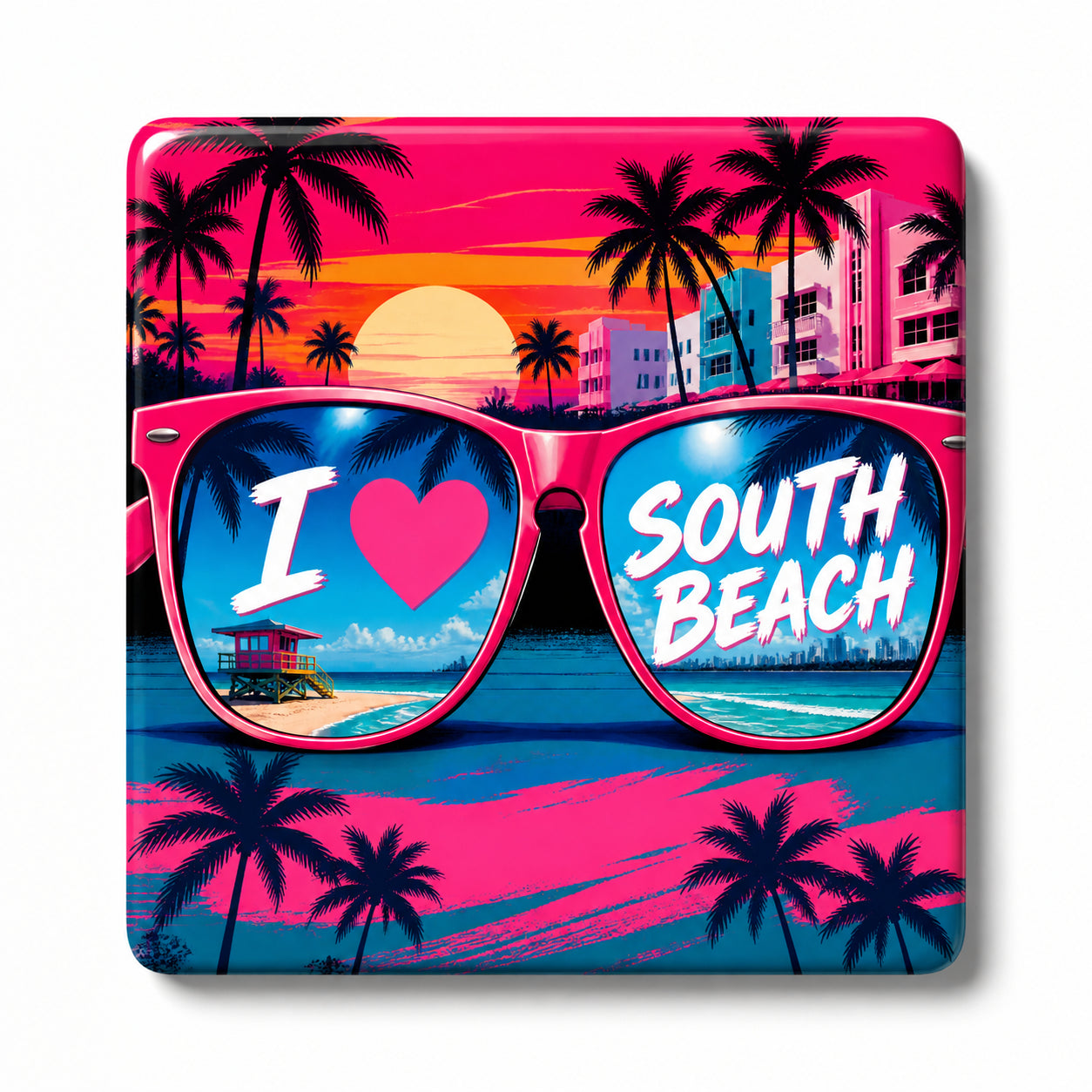 I Love South Beach Vibrant Souvenir Refrigerator Magnet - Sunglasses Design - Image 1