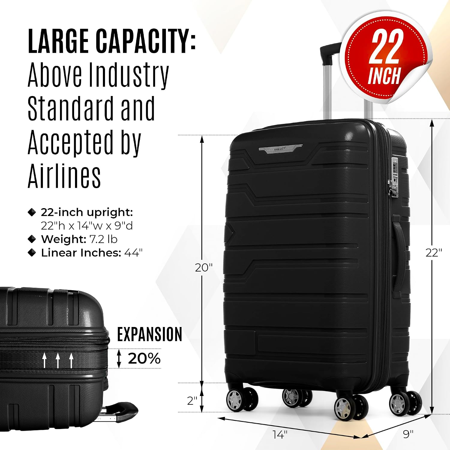 Gabiano Lightweight Black Carry-On Suitcase with Spinner Wheels - BLUE - Image 3