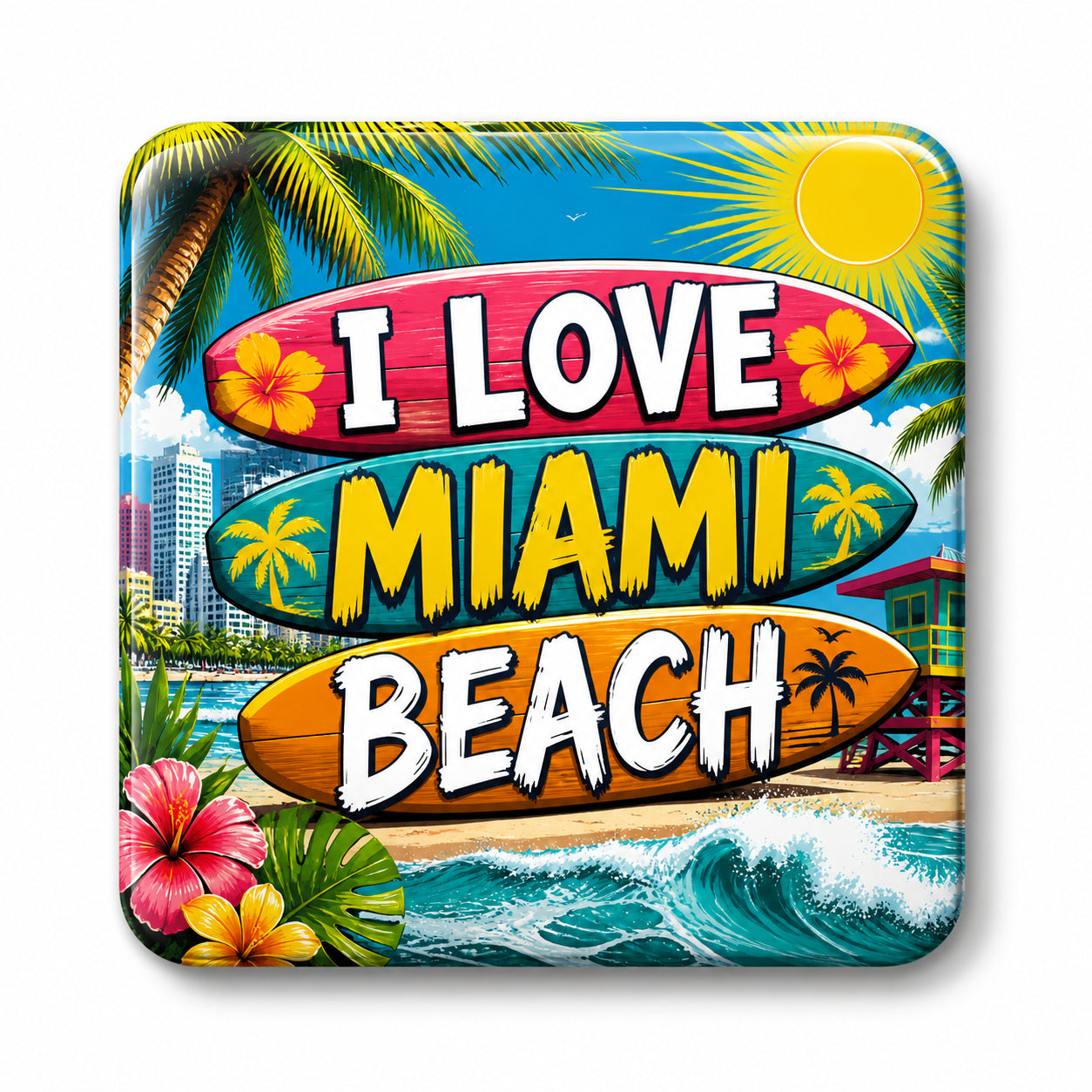 Colorful I Love Miami Beach Magnet - Tropical Design - Image 1