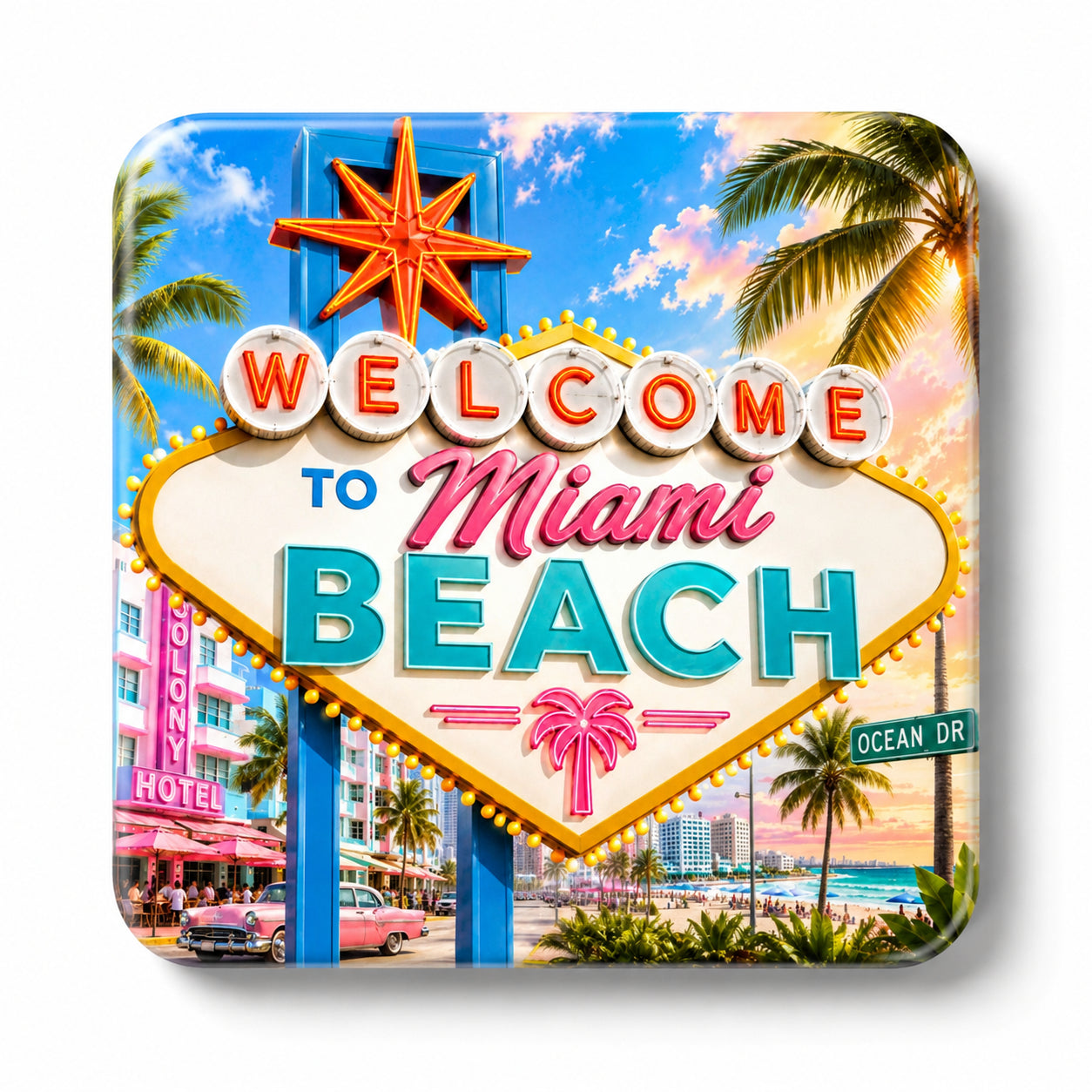 Miami Beach Souvenir Magnet - Vibrant Tropical Design - Image 1