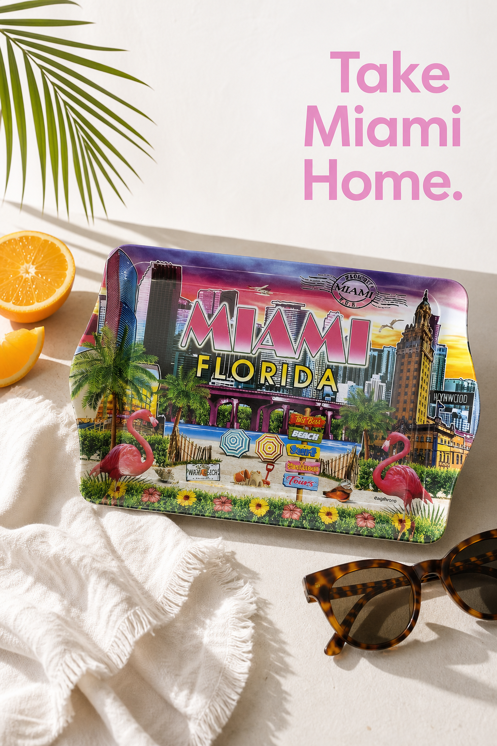 Colorful Miami Florida Souvenir Serving Tray with Iconic Landmarks - 8 × 5 inches - Image 3