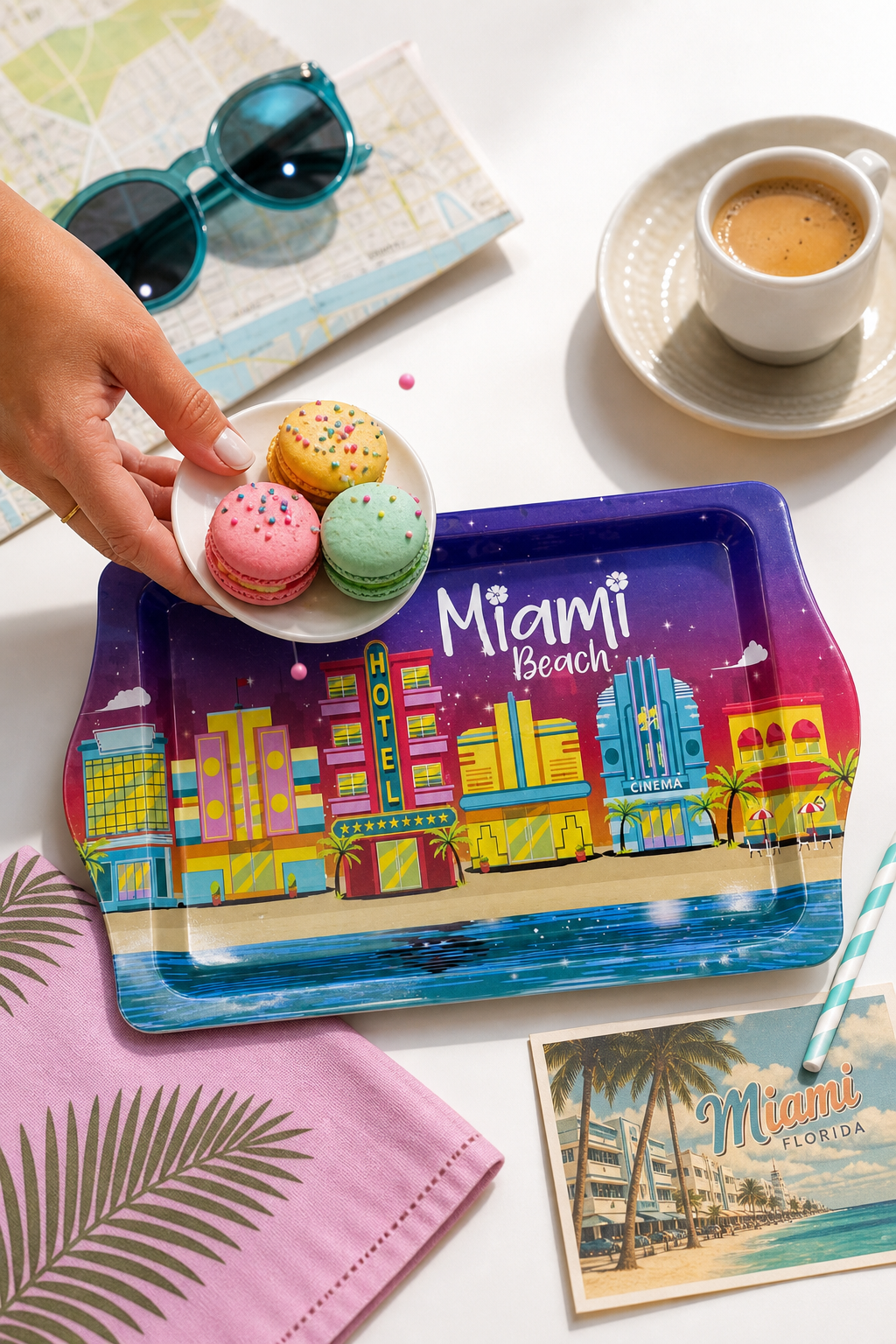 Colorful Miami Beach Souvenir Serving Tray with Iconic Skyline Design - 8 × 5 inches - Image 3