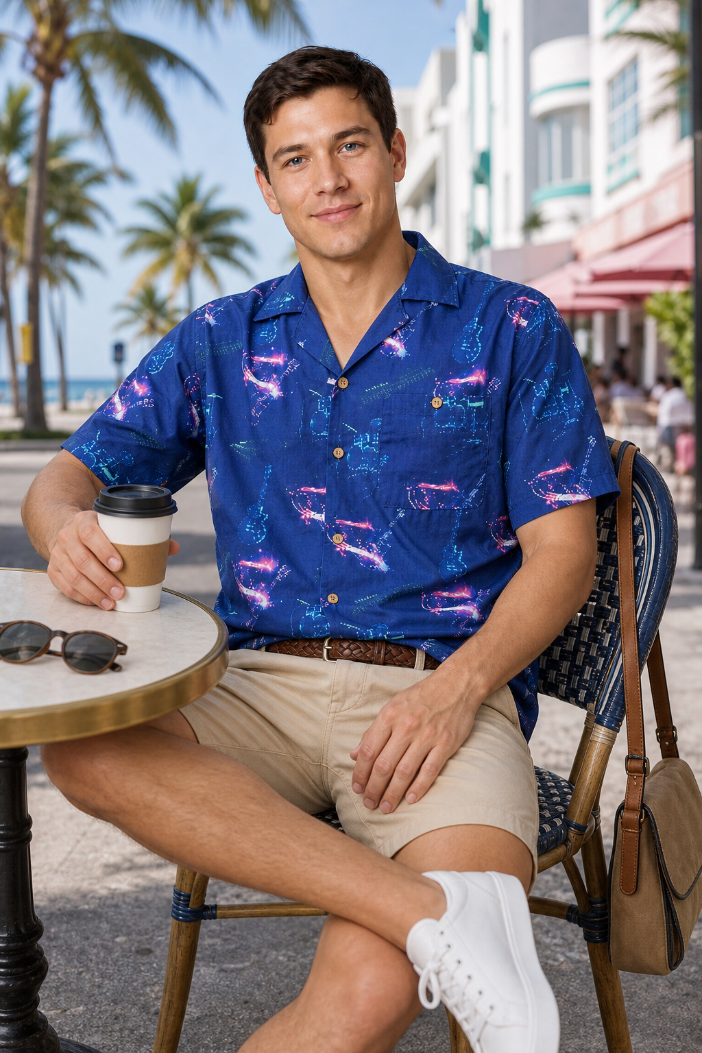 Uzzi Casual Blue Music-Themed Short Sleeve Shirt for Tourists - Image 4