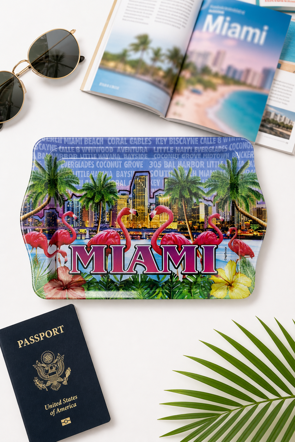 Miami Beach Souvenir Serving Tray with Flamingo & Cityscape Design - 8 × 5 inches - Image 3