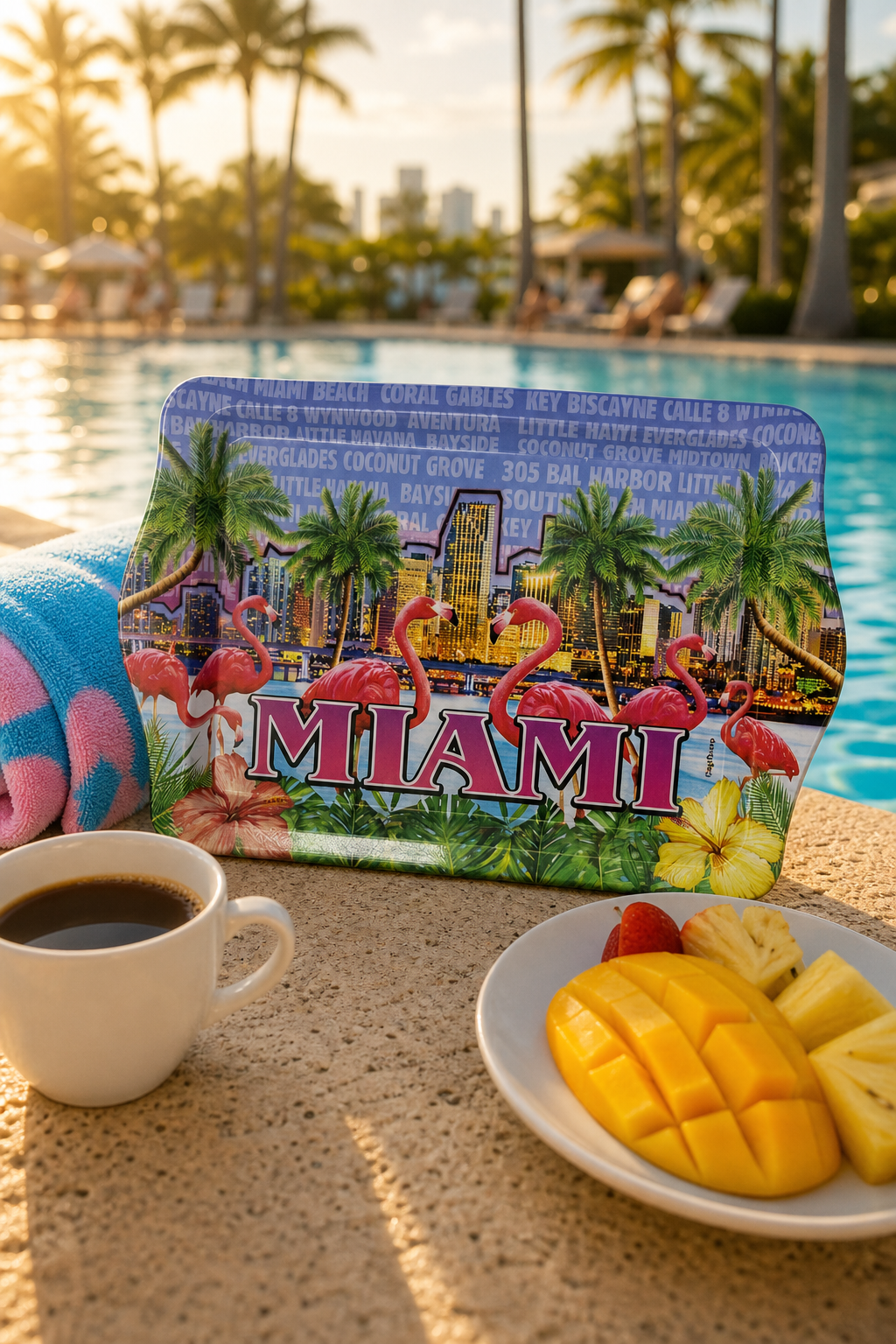 Miami Beach Souvenir Serving Tray with Flamingo & Cityscape Design - 8 × 5 inches - Image 2